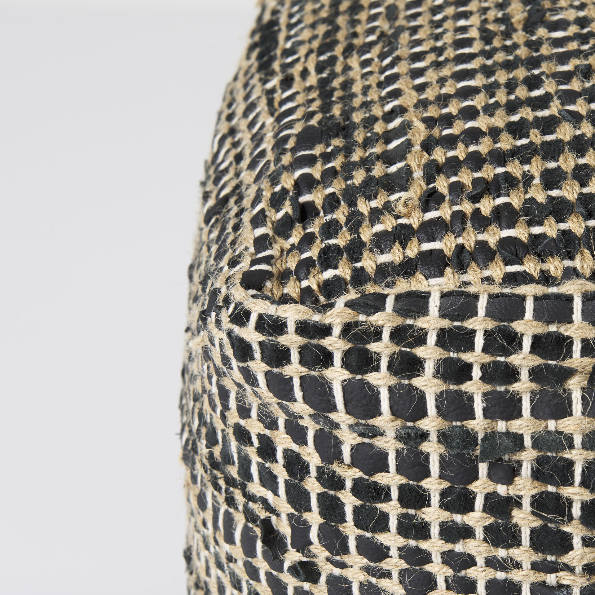 aalia 16.0l x 16.0w x 16.0h charcoal leather and jute pouf
