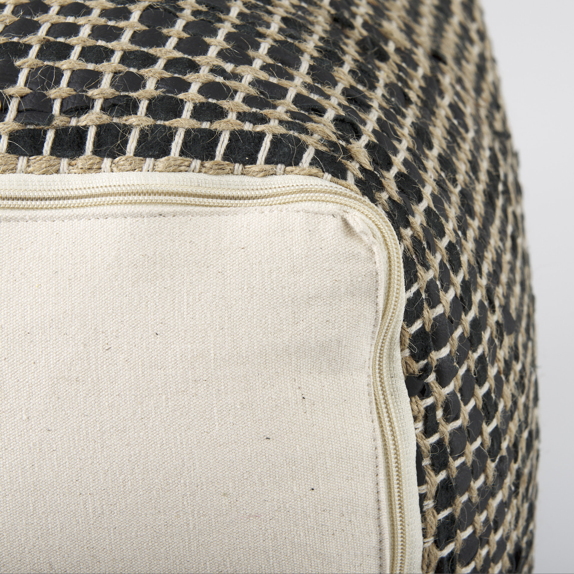 aalia 16.0l x 16.0w x 16.0h charcoal leather and jute pouf