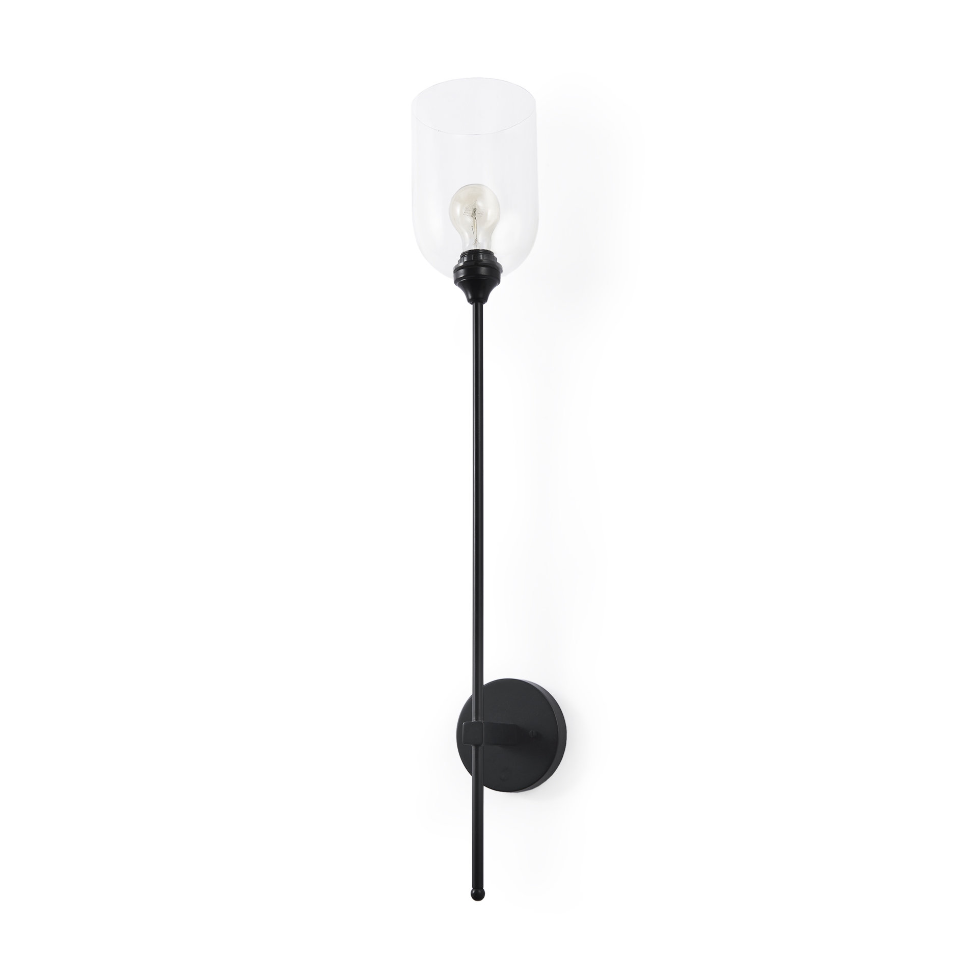 clyde 6.0l x 8.0w x 37.0h matte black w/glass round wall sconce