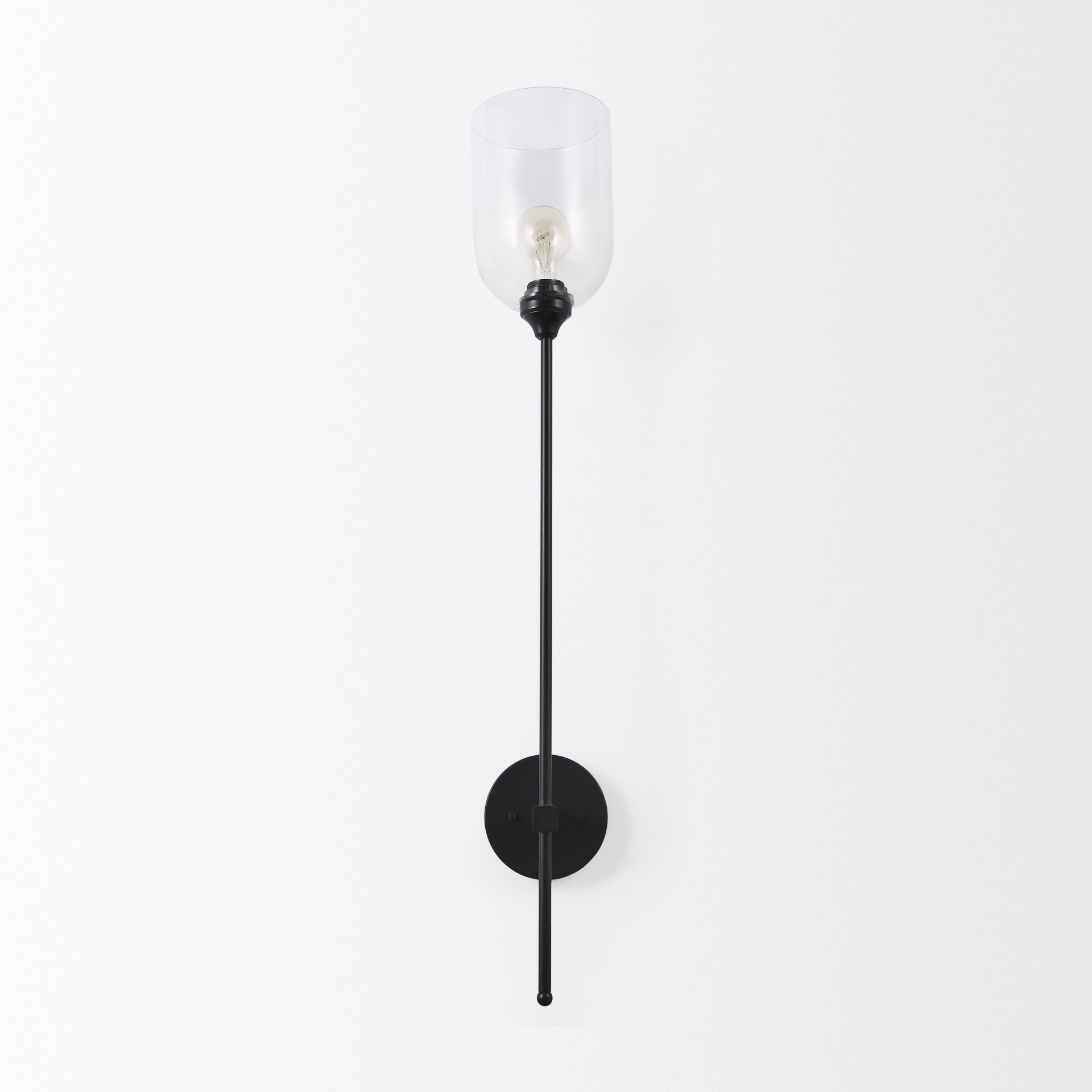 clyde 6.0l x 8.0w x 37.0h matte black w/glass round wall sconce