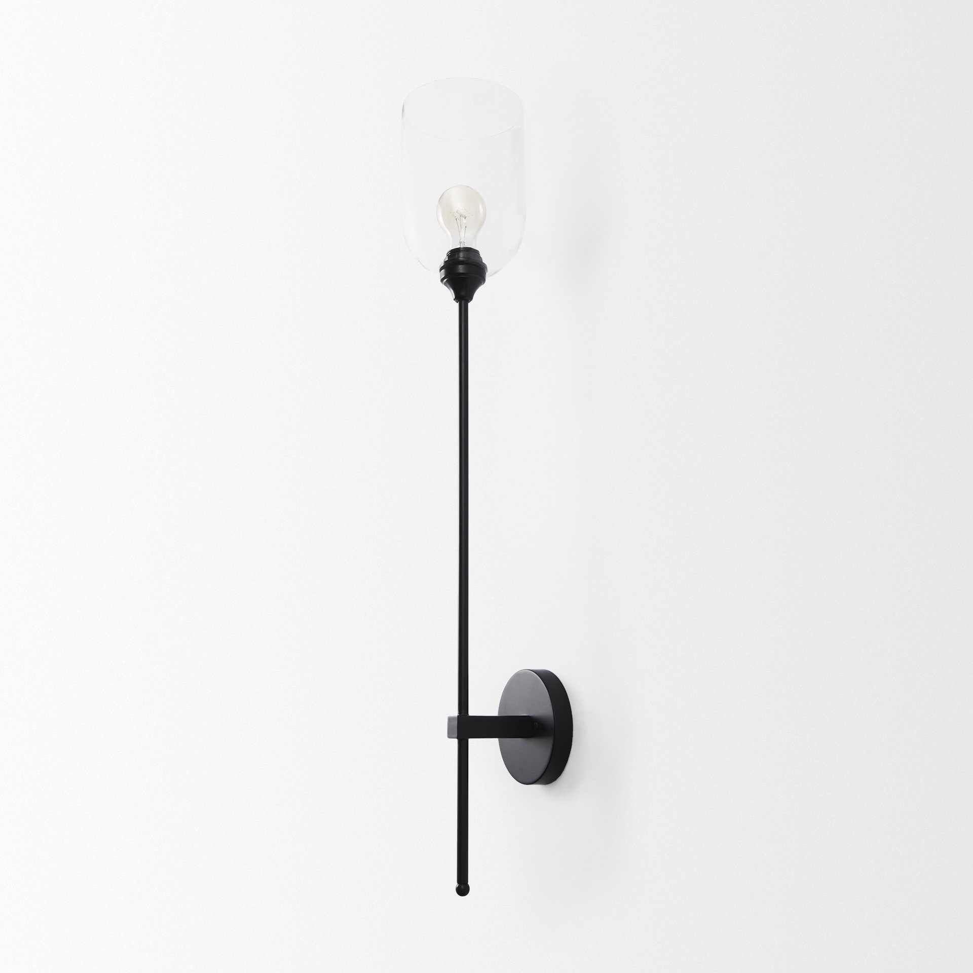 clyde 6.0l x 8.0w x 37.0h matte black w/glass round wall sconce