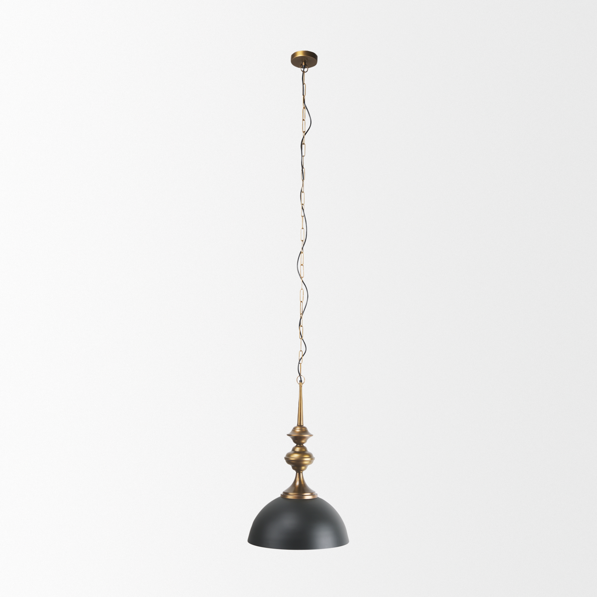 willson 17.0l x 17.0w x 29.0h black iron w/antique brass dome pendant light