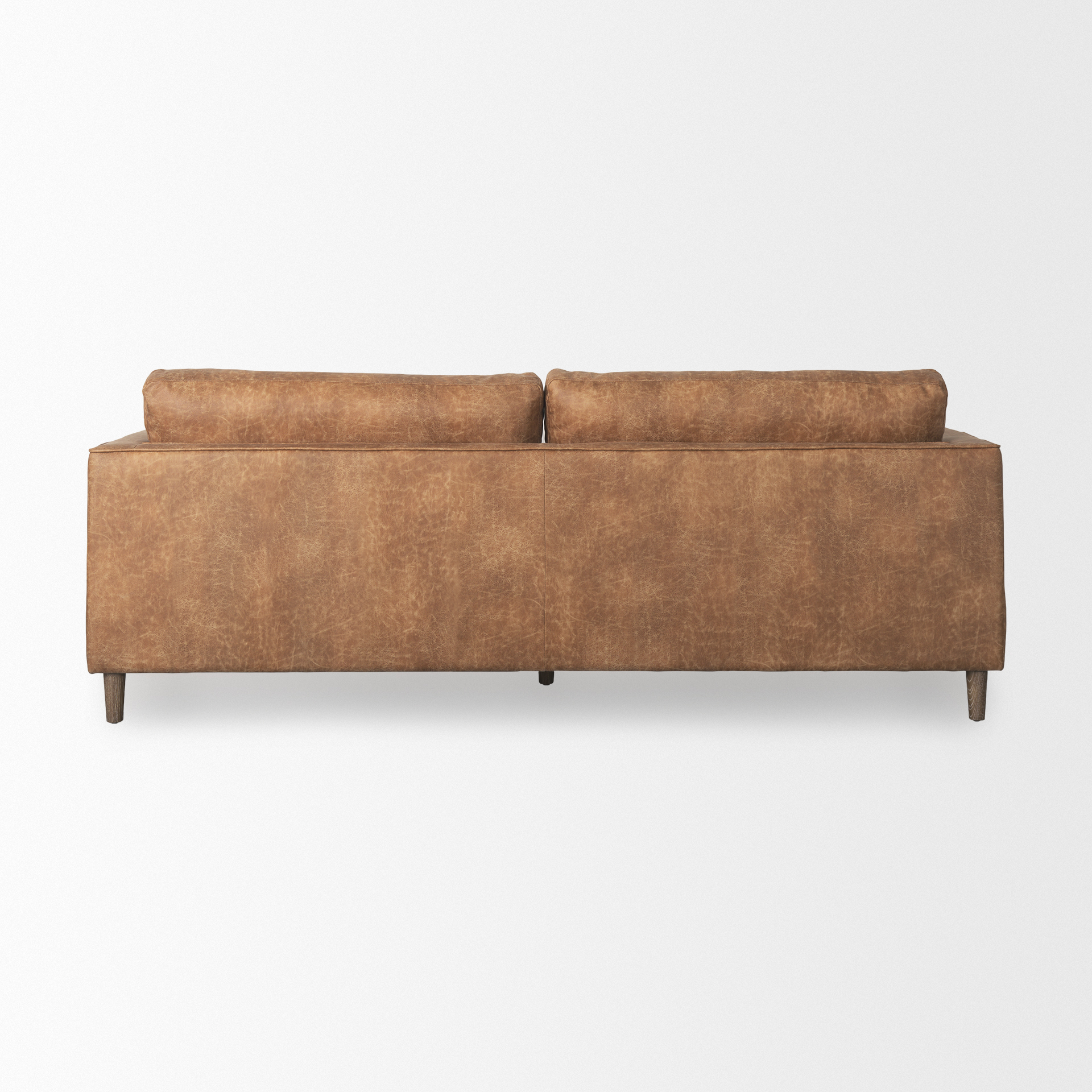 loretta 88.0l x 36.2w x 33.9h cognac brown faux leather three seater sofa with two bolster cushions
