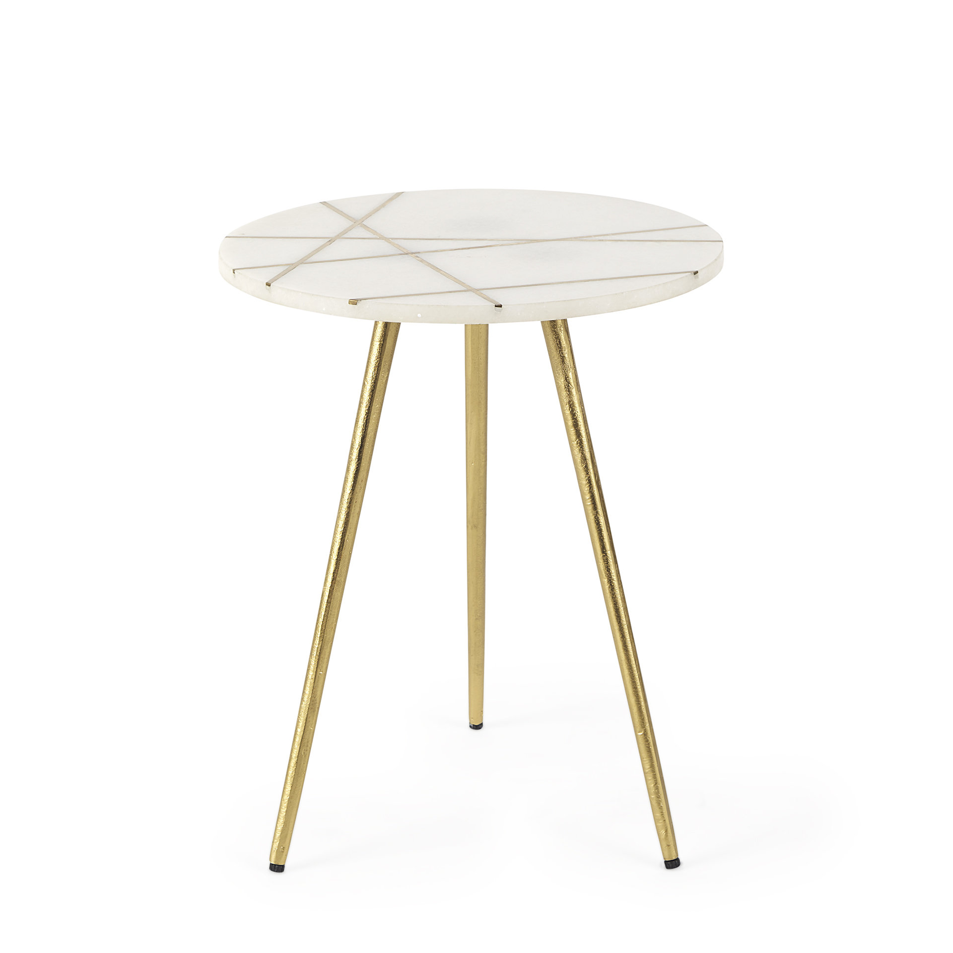 vivienne 16.0l x 16.0w x 19.0h white marble w/antique gold metal round small side table