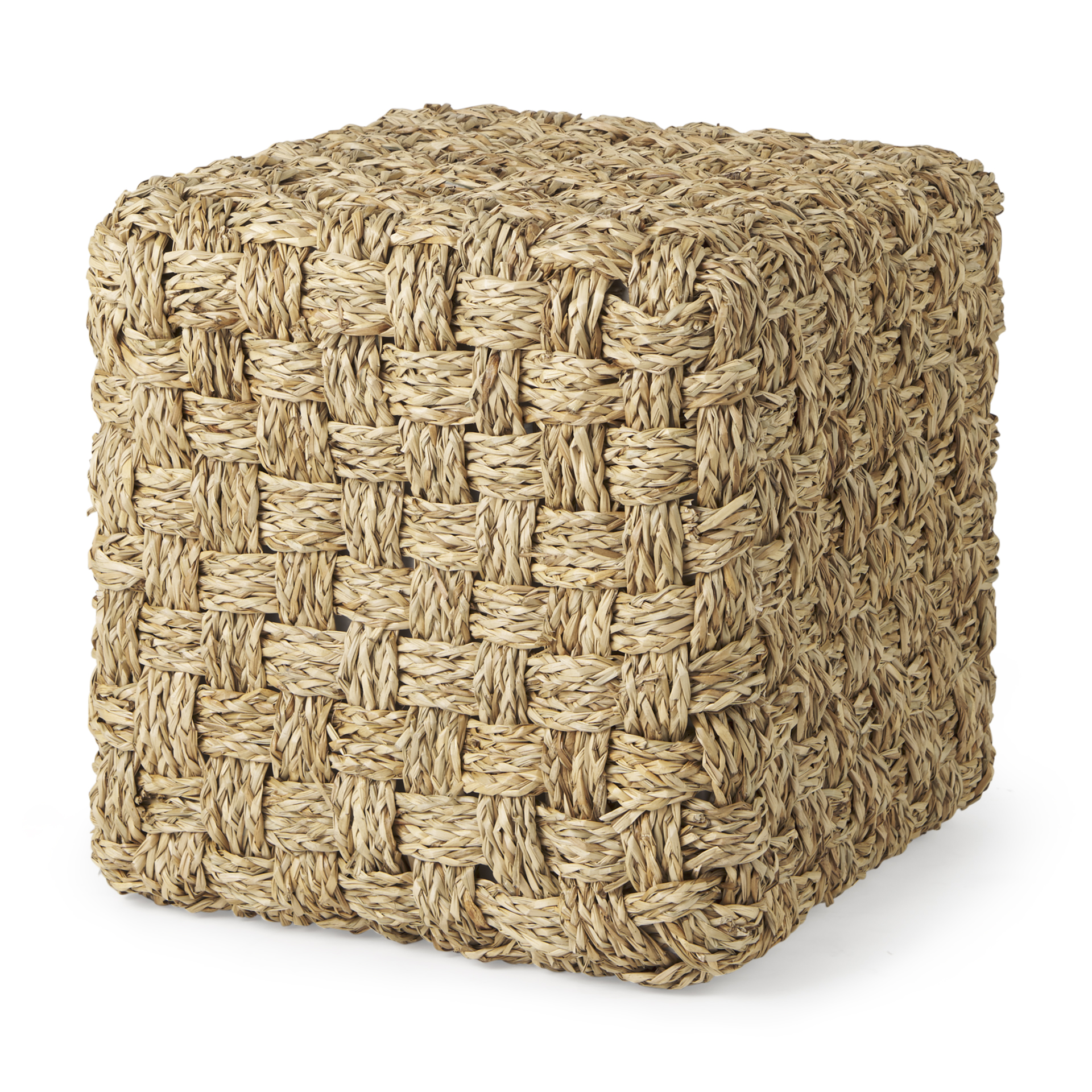 adele 17.7l x 17.7w x 17.7h medium brown seagrass woven square pouf