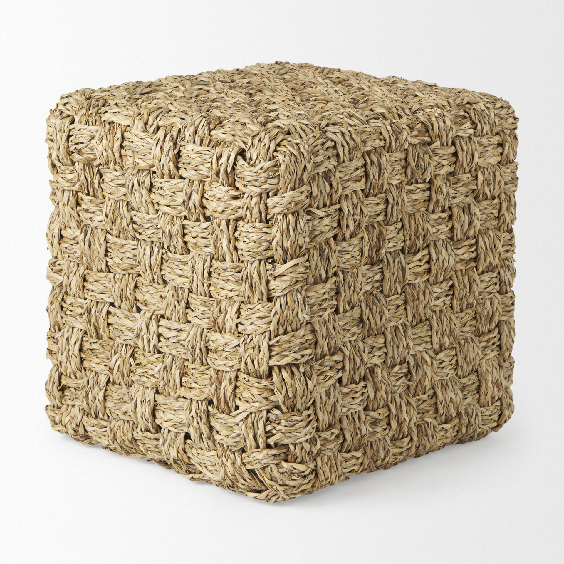 adele 17.7l x 17.7w x 17.7h medium brown seagrass woven square pouf