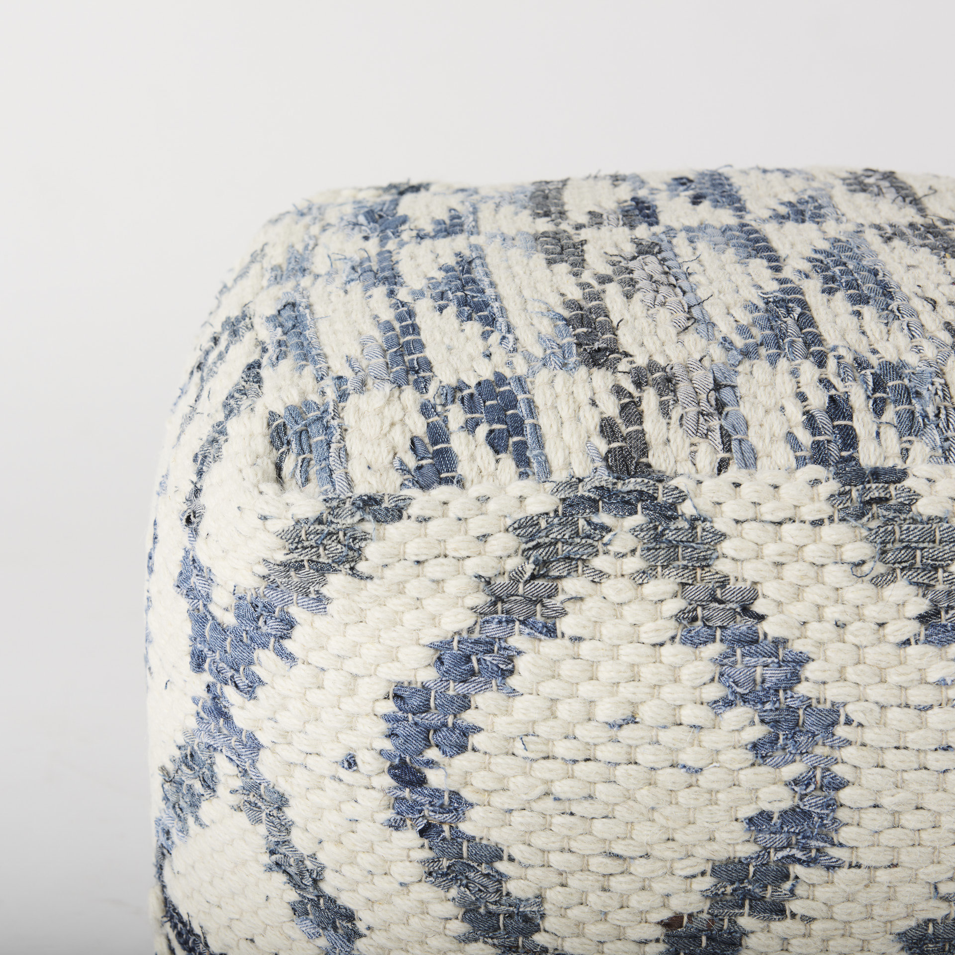 eshana 16.0l x 16.0w x 16.0h cream wool and denim patterned pouf