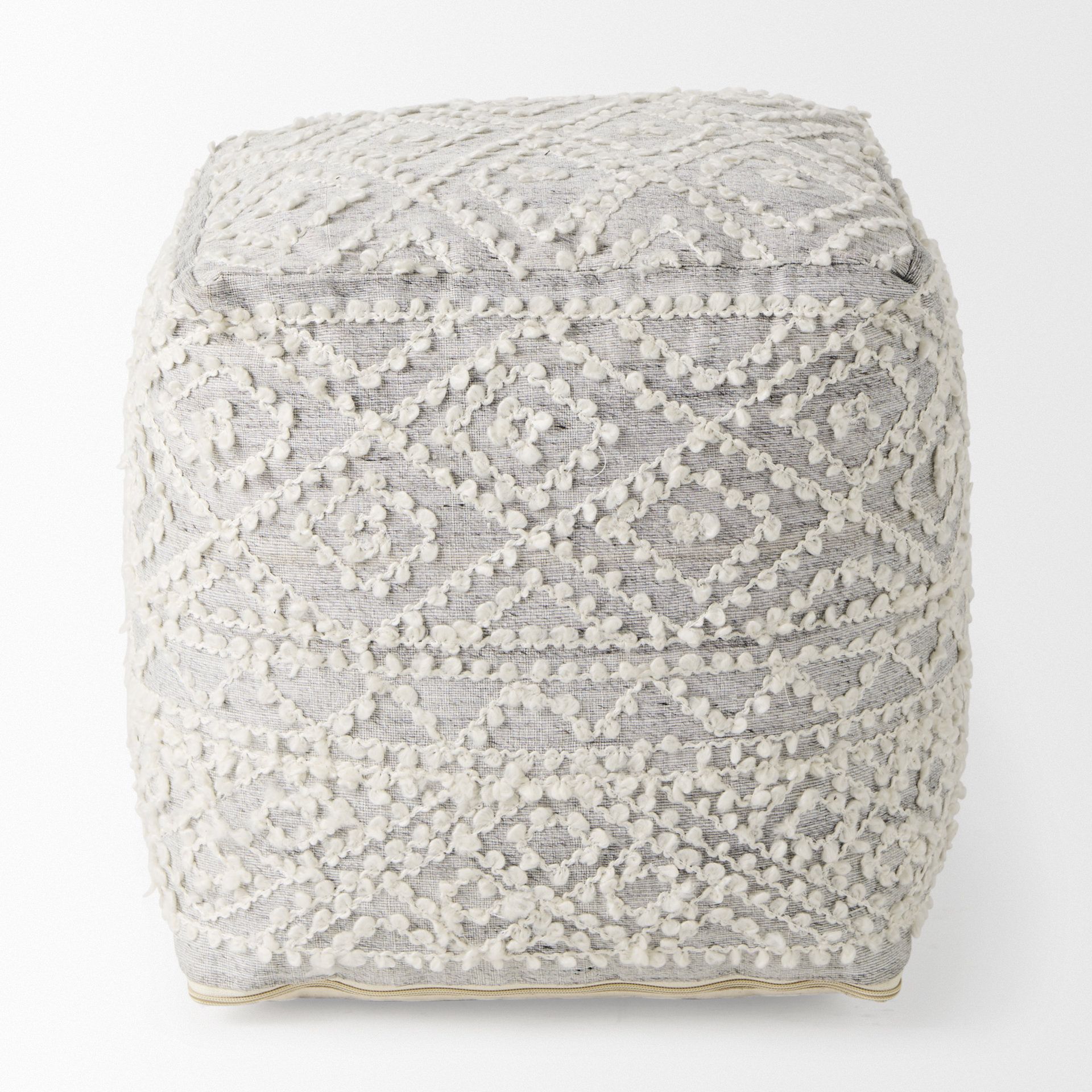 farida 6.0l x 16.0w x 16.0h light gray wool and polyester patterned pouf