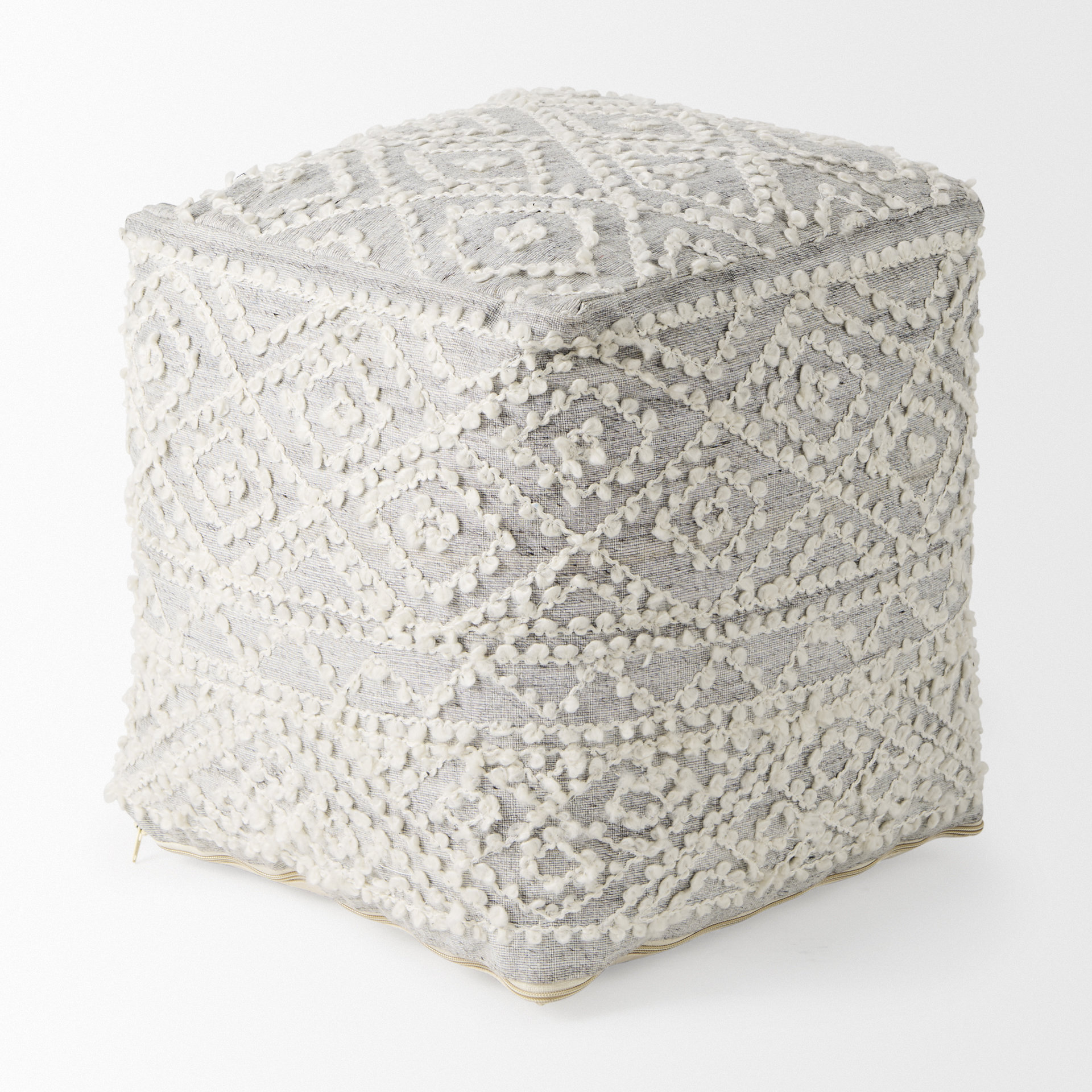 farida 6.0l x 16.0w x 16.0h light gray wool and polyester patterned pouf