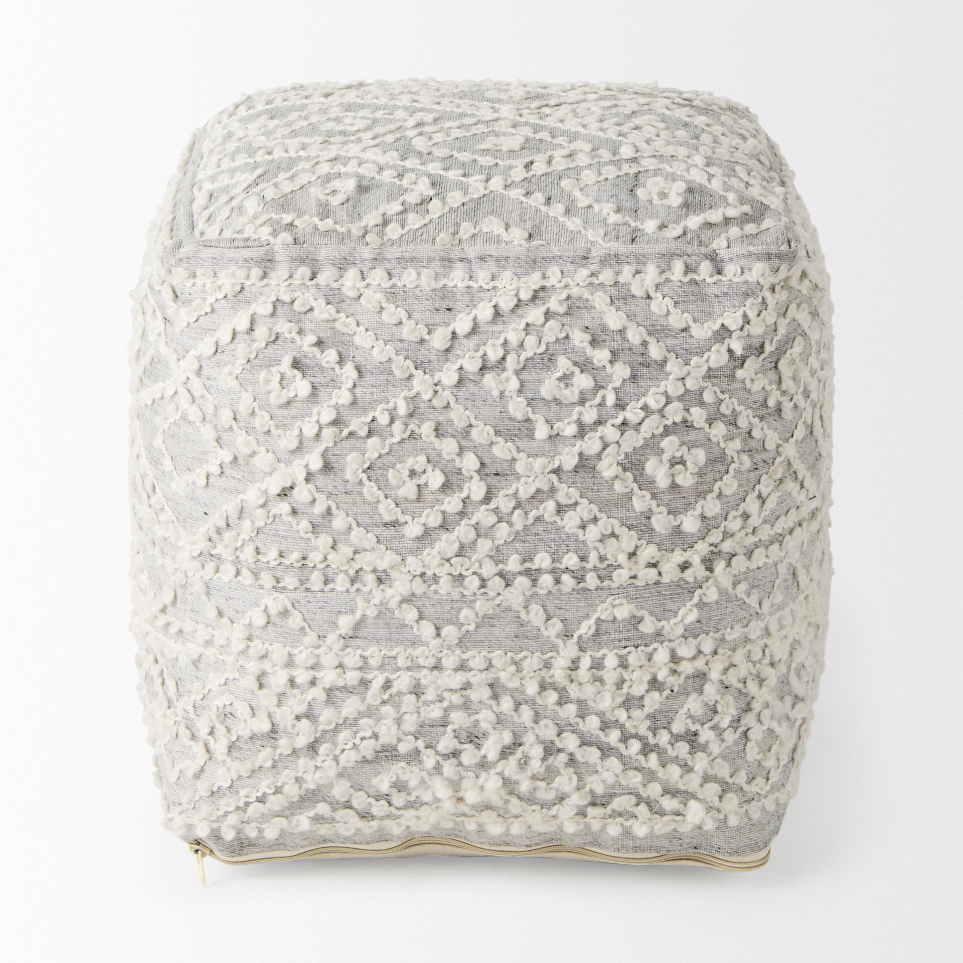 farida 6.0l x 16.0w x 16.0h light gray wool and polyester patterned pouf