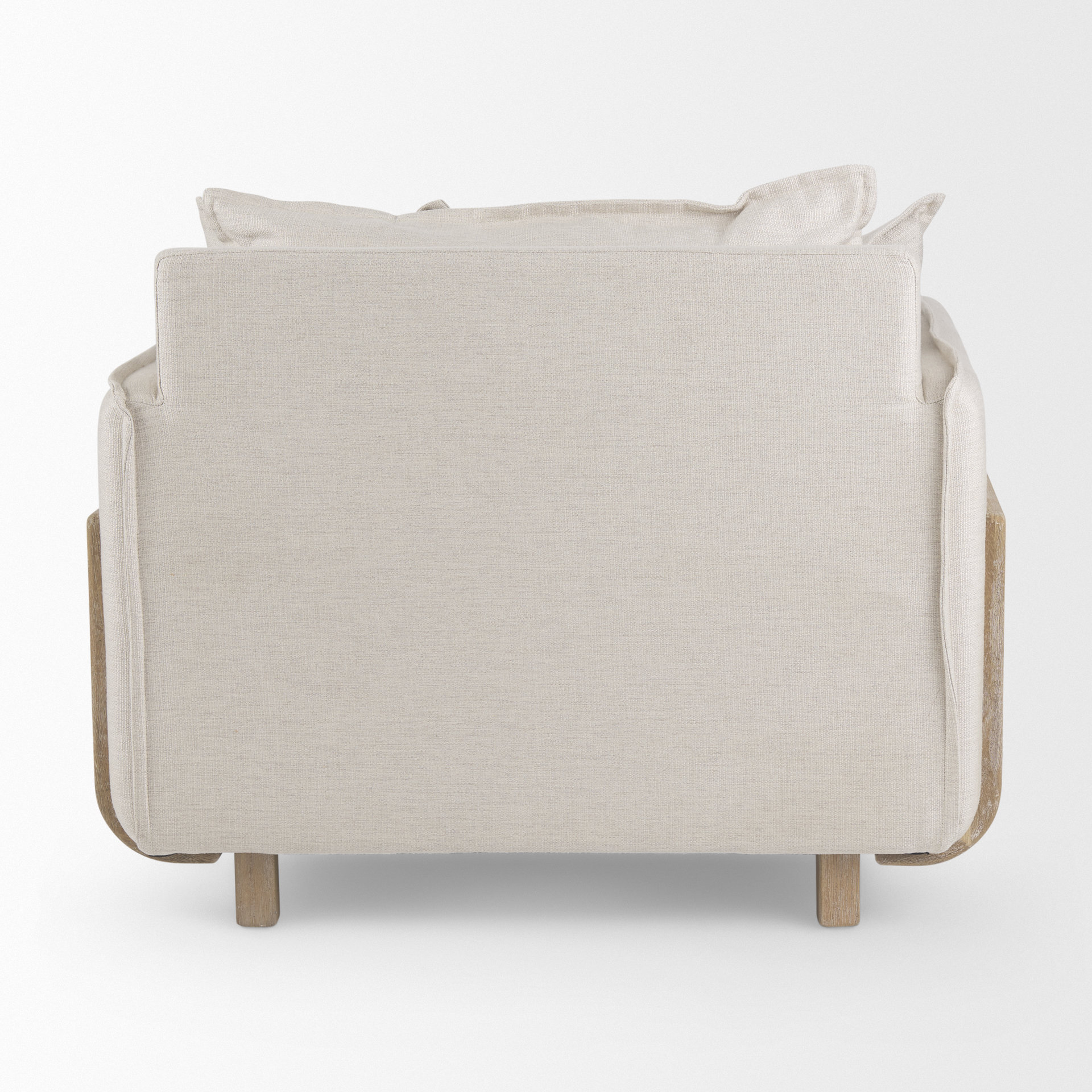 roy ii beige upholstered and brown wood frame arm chair