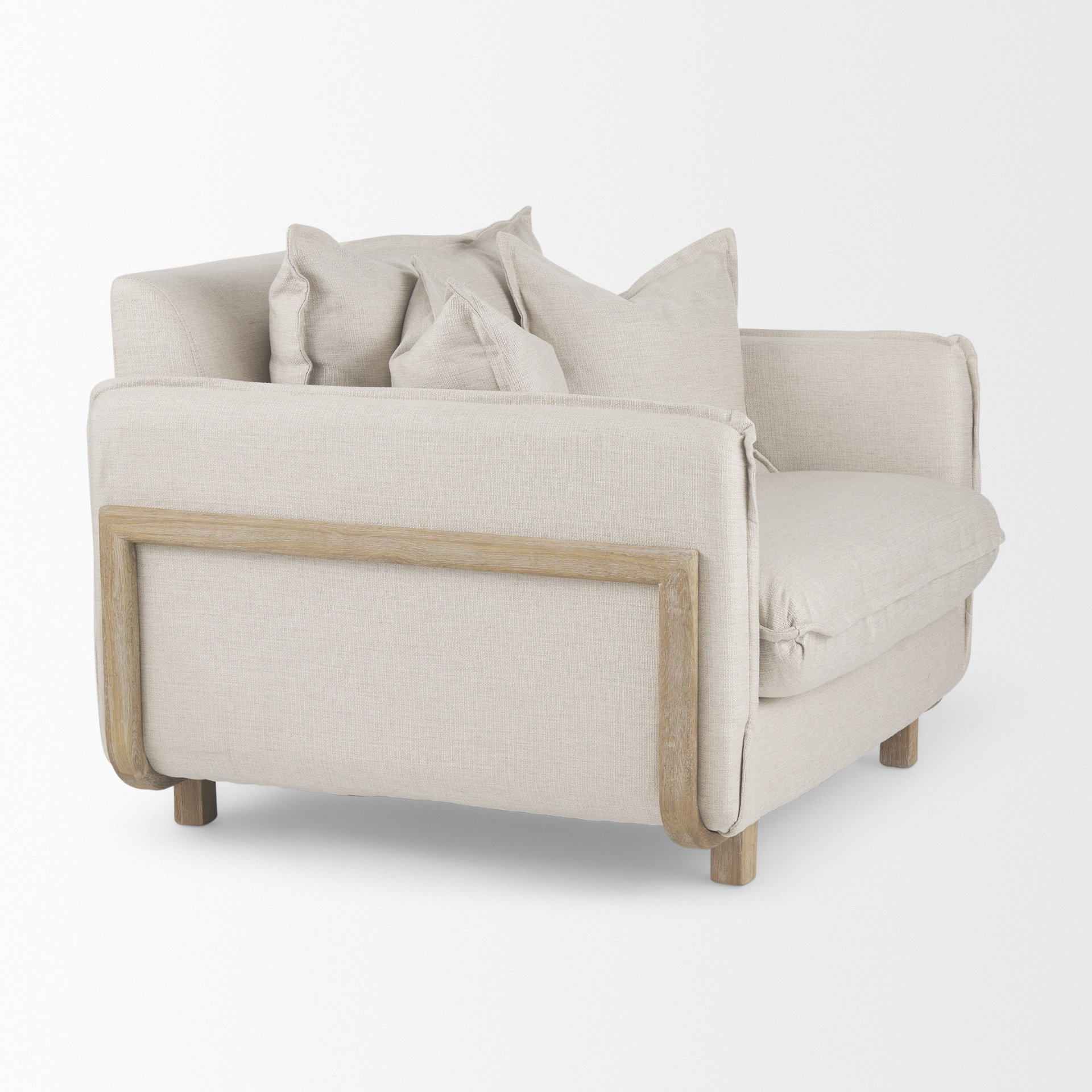 roy ii beige upholstered and brown wood frame arm chair