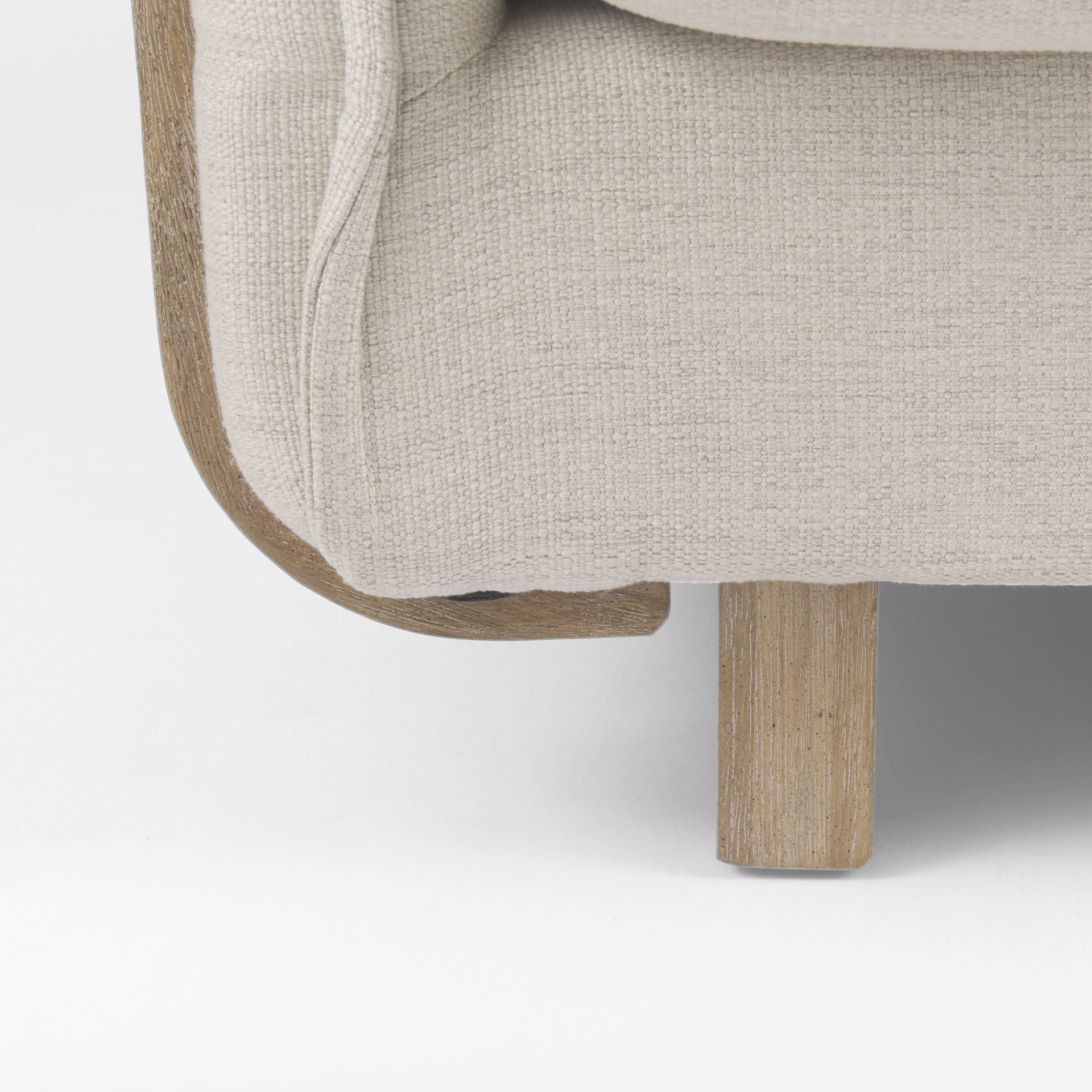 roy ii beige upholstered and brown wood frame arm chair