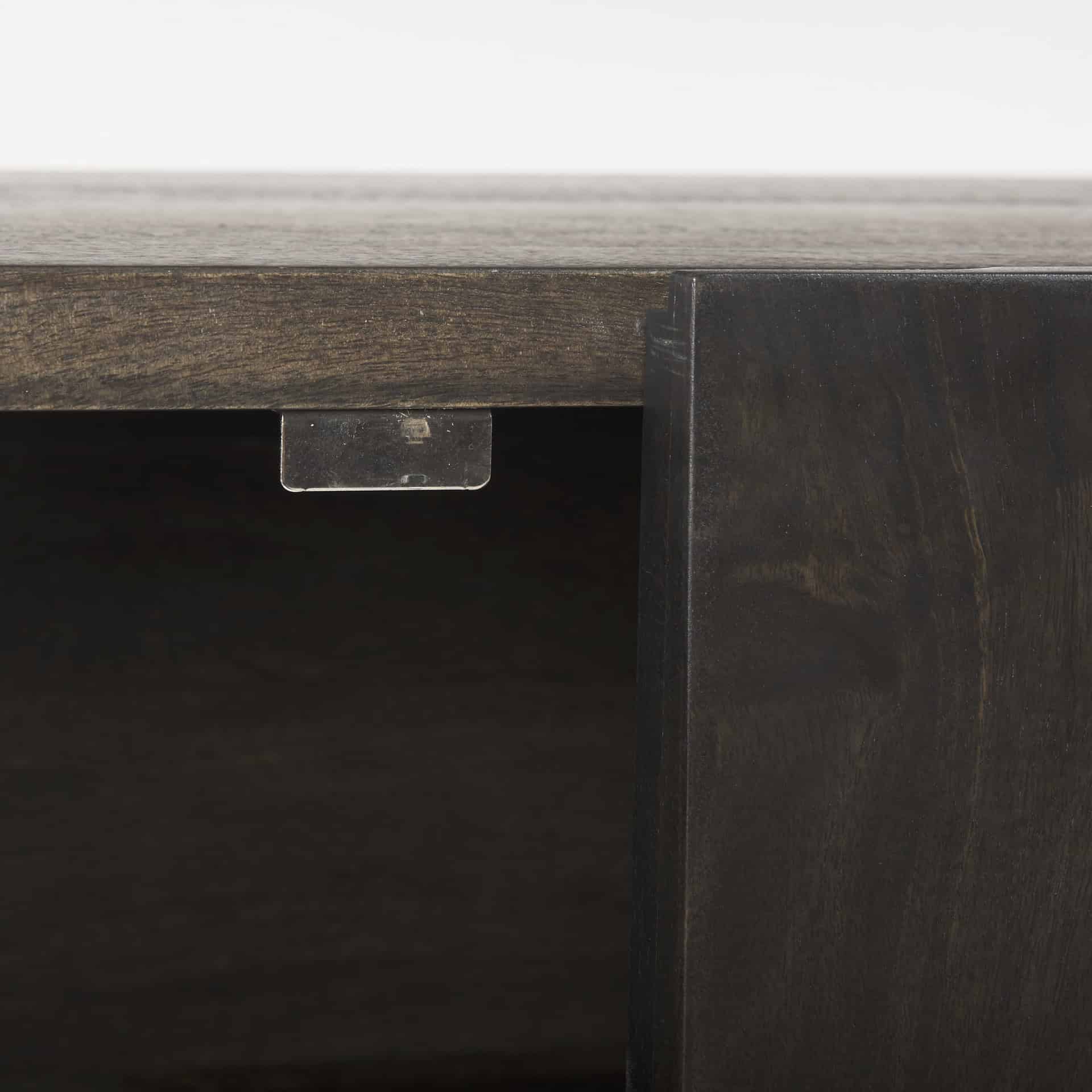 darwin 80x17.5 brown solid wood gold metal base 4 cabinet door sideboard