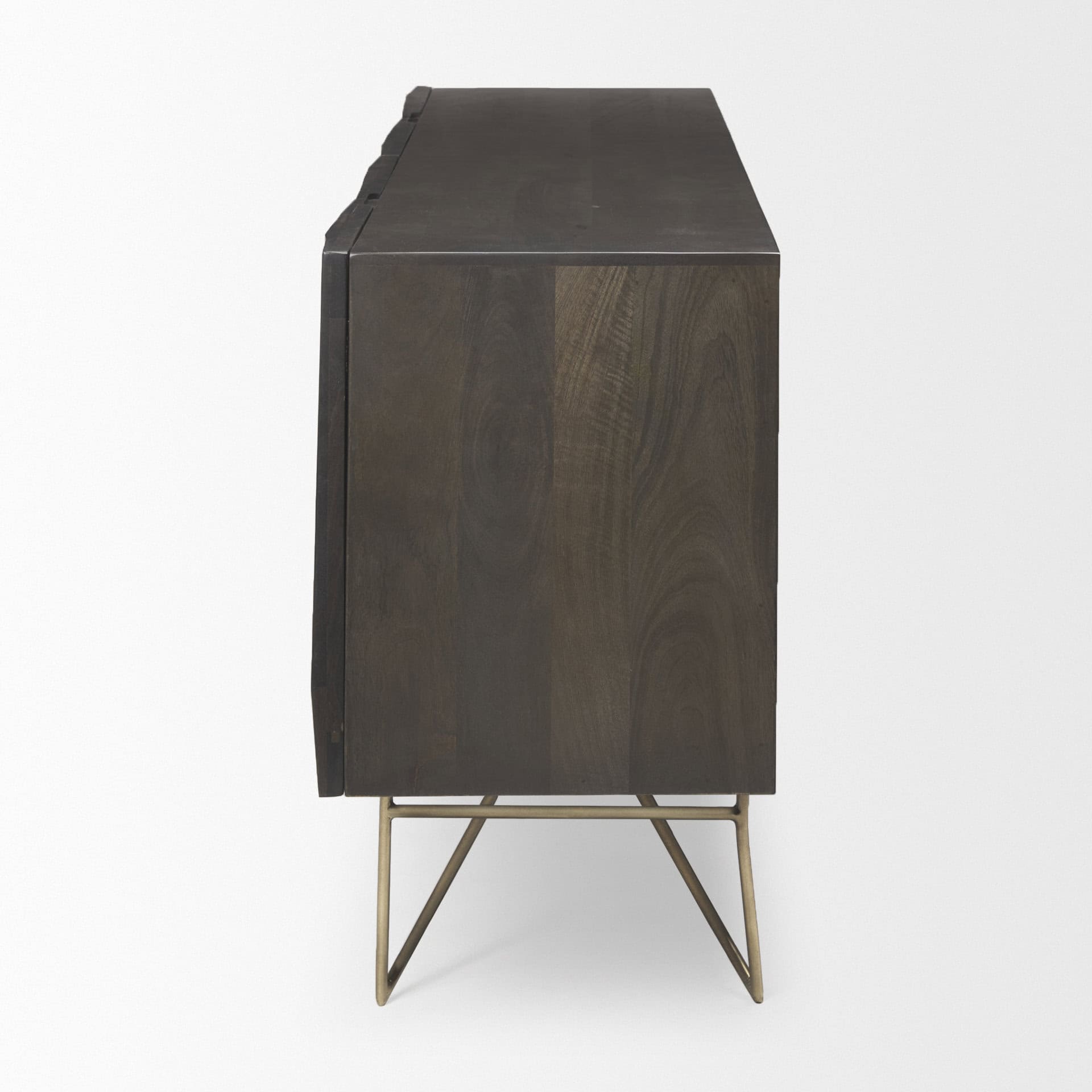 darwin 80x17.5 brown solid wood gold metal base 4 cabinet door sideboard