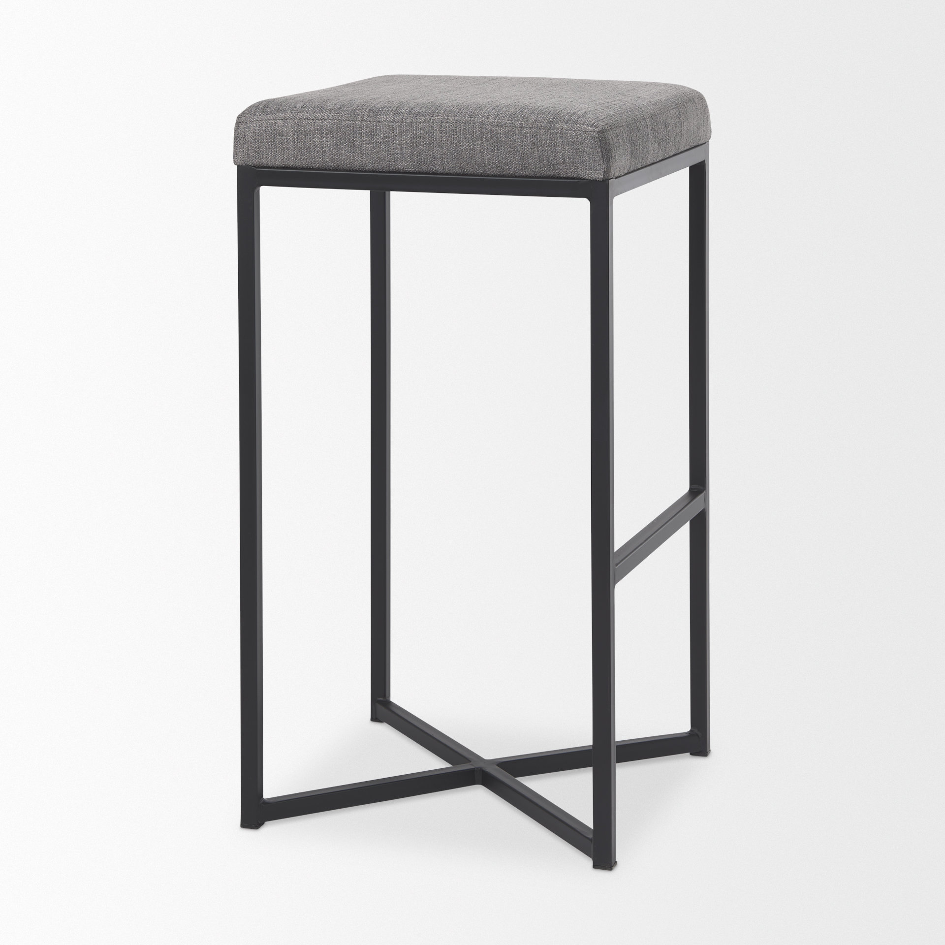 frodo 16.5l x 16.5w x 29.75h gray fabric seat w/black iron frame bar stool