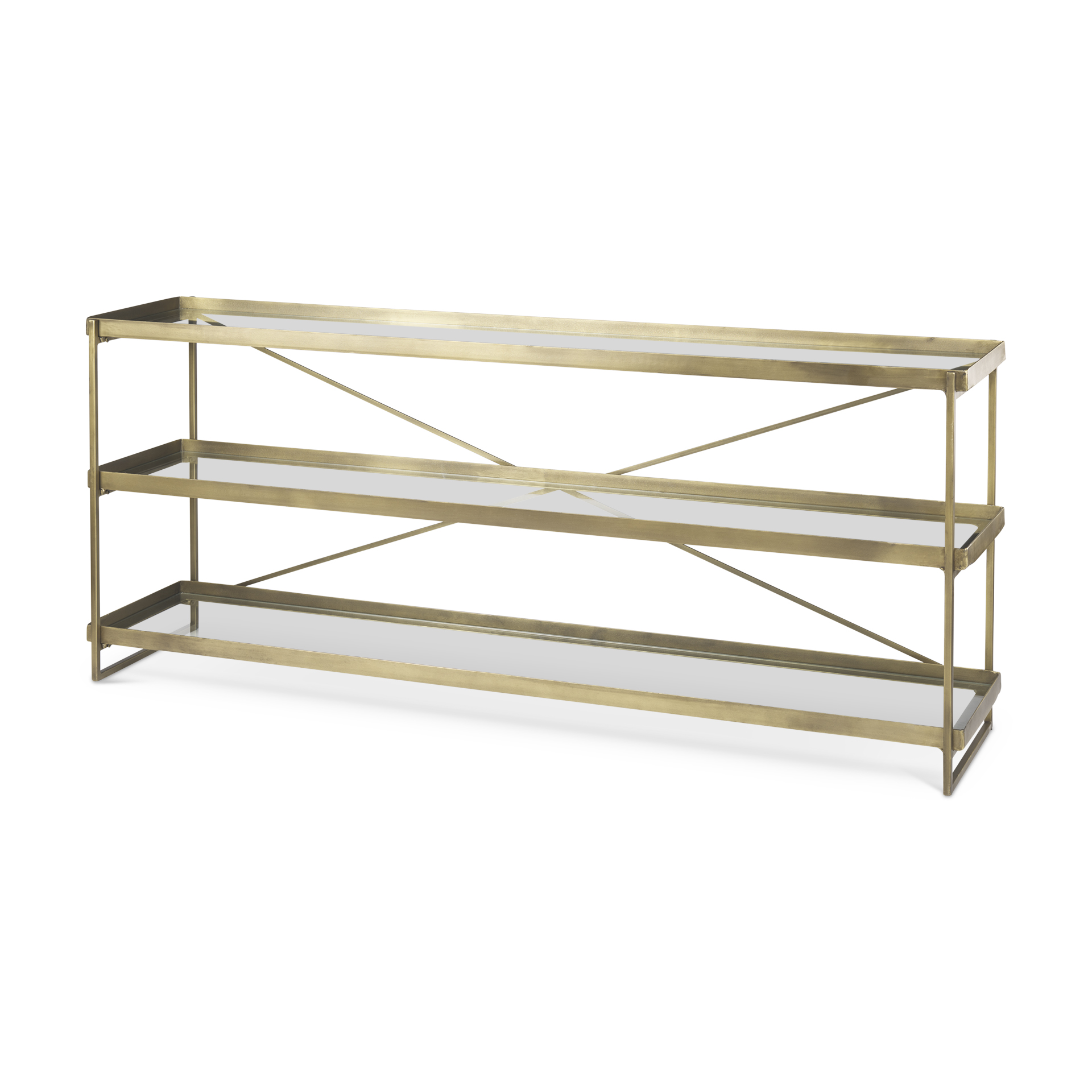 trey 72.0l x 16.0w x 30.0h gold metal w/glass console table
