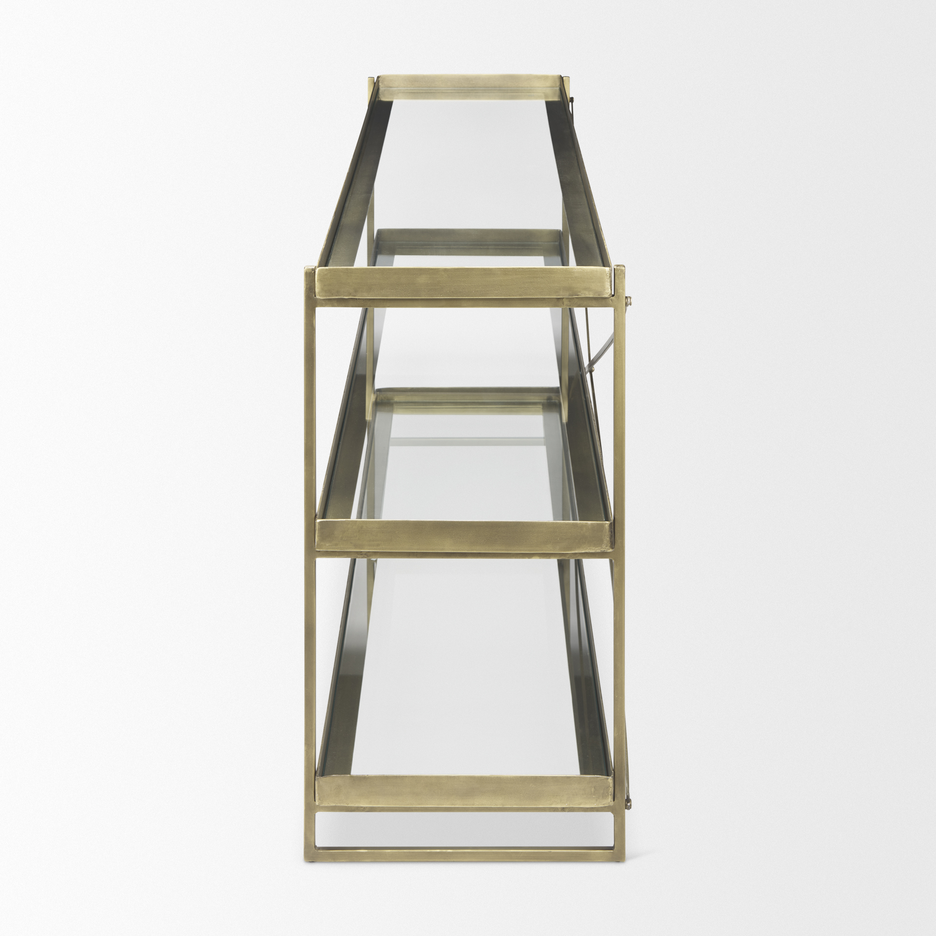 trey 72.0l x 16.0w x 30.0h gold metal w/glass console table