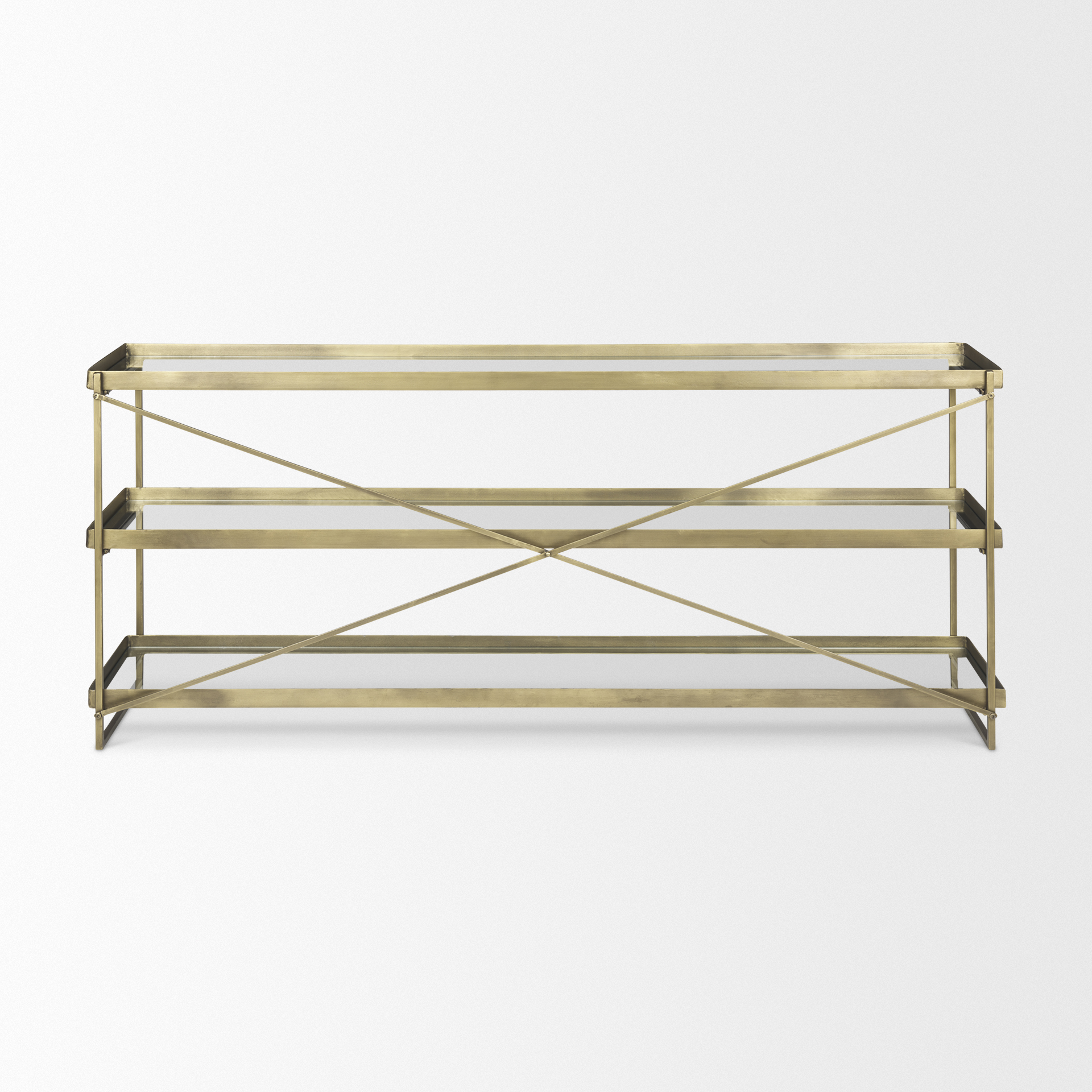 trey 72.0l x 16.0w x 30.0h gold metal w/glass console table
