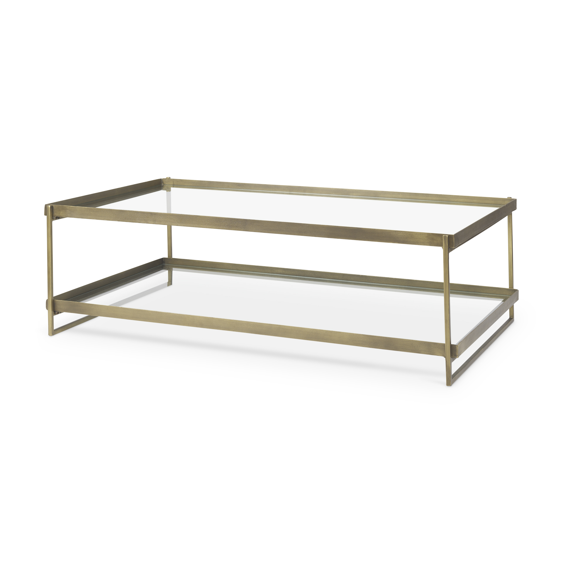 trey 56.0l x 32.0w x 17.0h gold metal w/glass coffee table