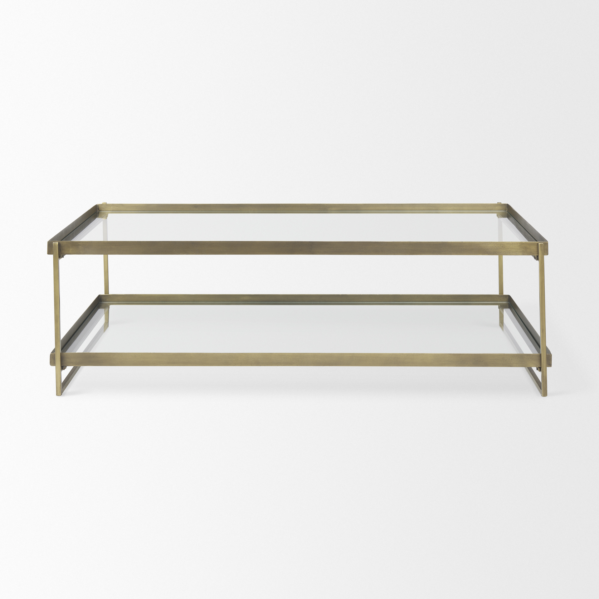 trey 56.0l x 32.0w x 17.0h gold metal w/glass coffee table