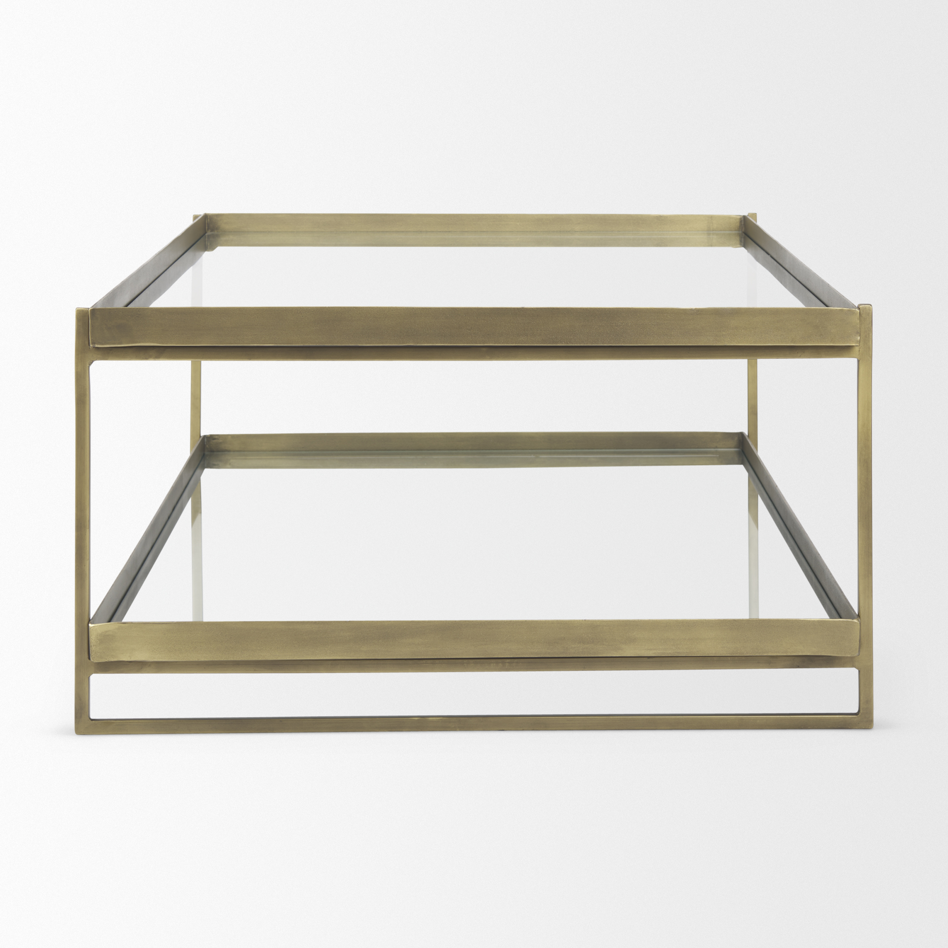 trey 56.0l x 32.0w x 17.0h gold metal w/glass coffee table