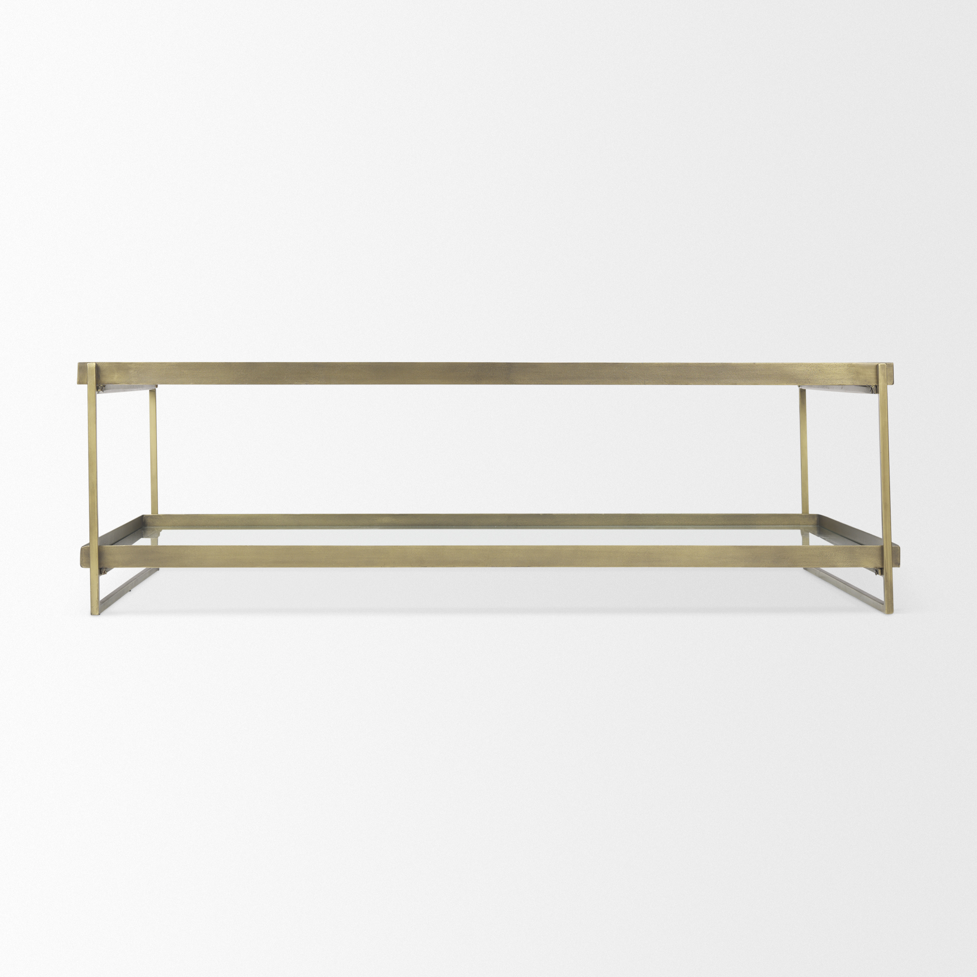 trey 56.0l x 32.0w x 17.0h gold metal w/glass coffee table