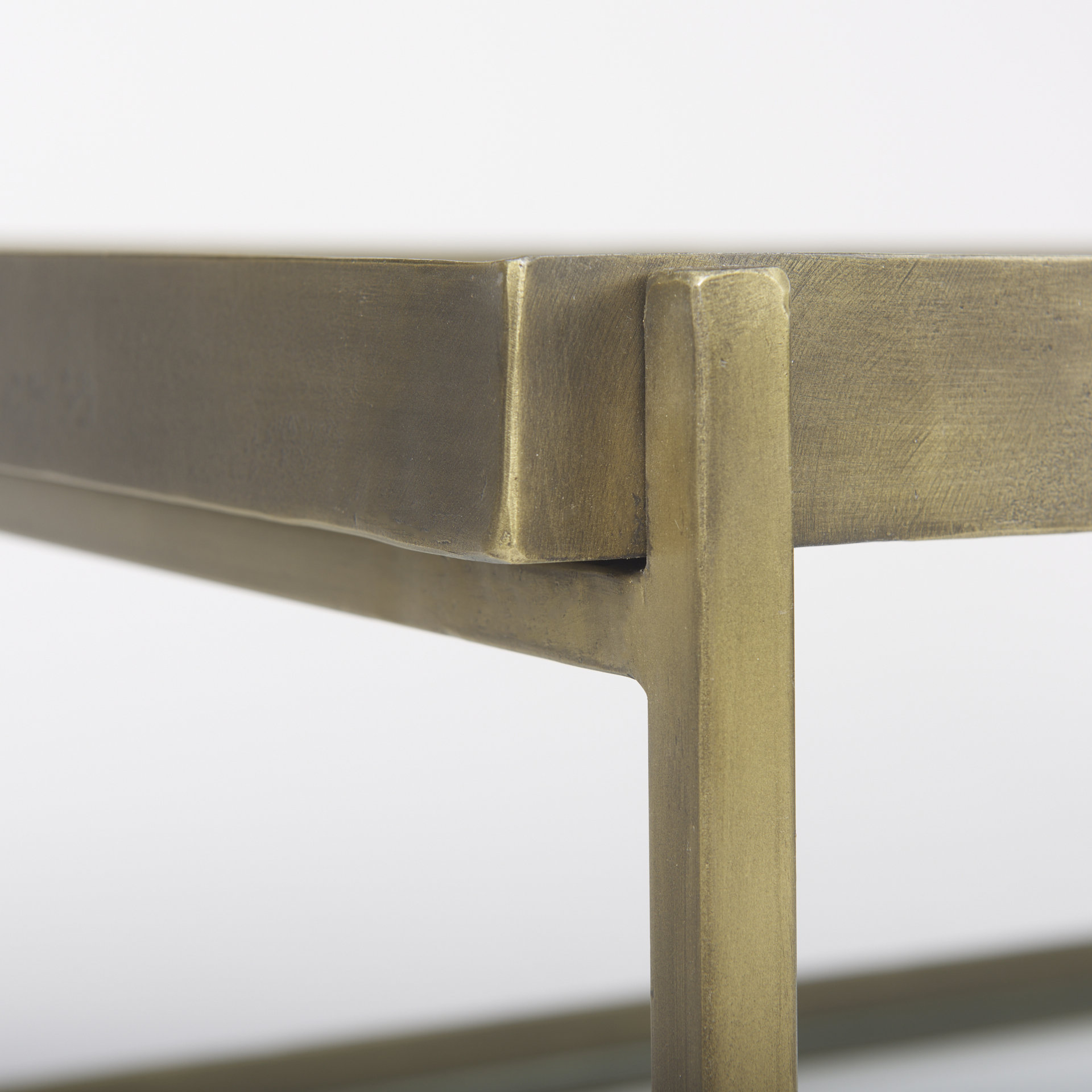 trey 56.0l x 32.0w x 17.0h gold metal w/glass coffee table