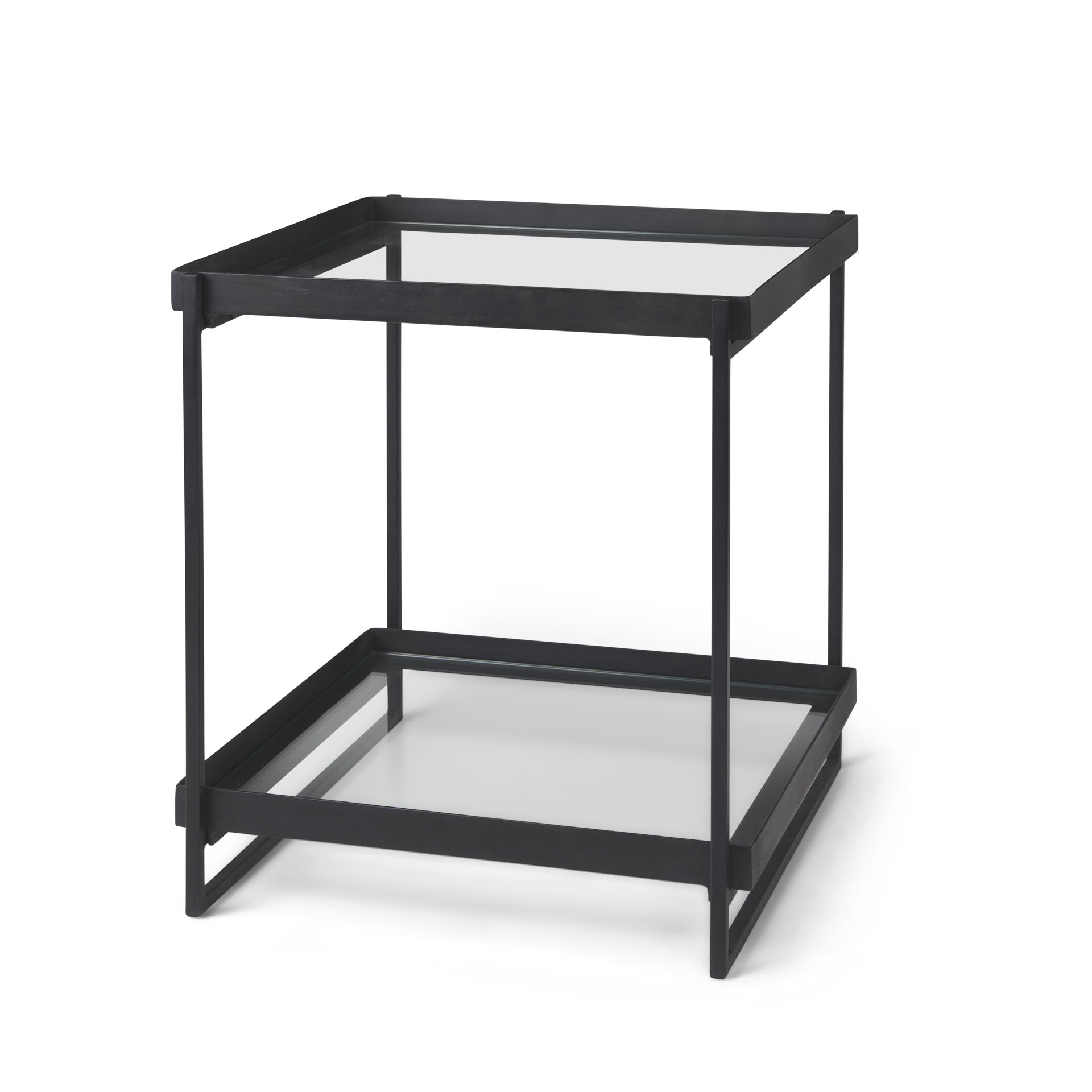 trey black metal w/glass accent table