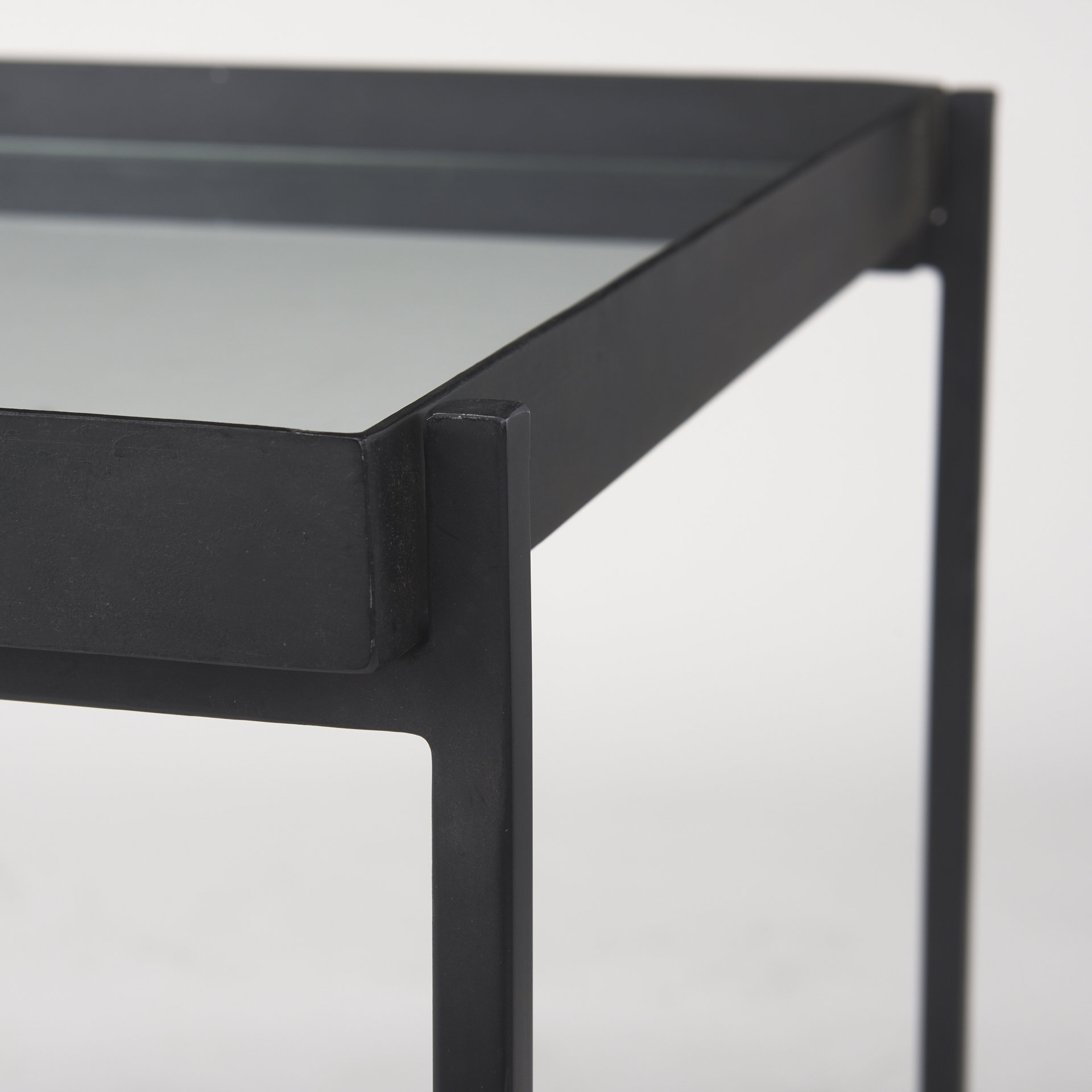 trey black metal w/glass accent table