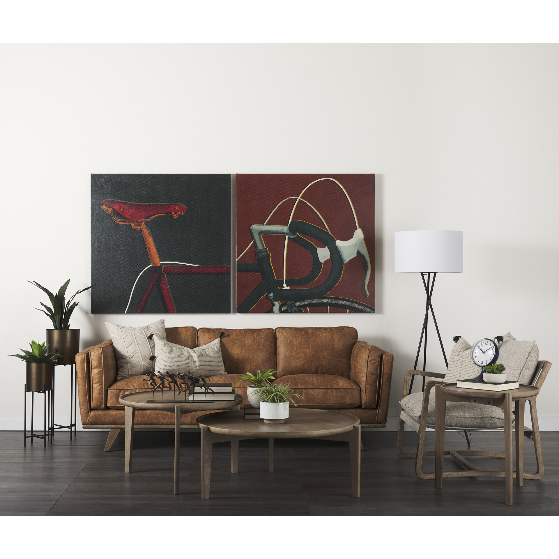 brooks 90.2l x 34.8w x 33.5h cognac brown faux leather three seater sofa w/ medium brown wooden legs