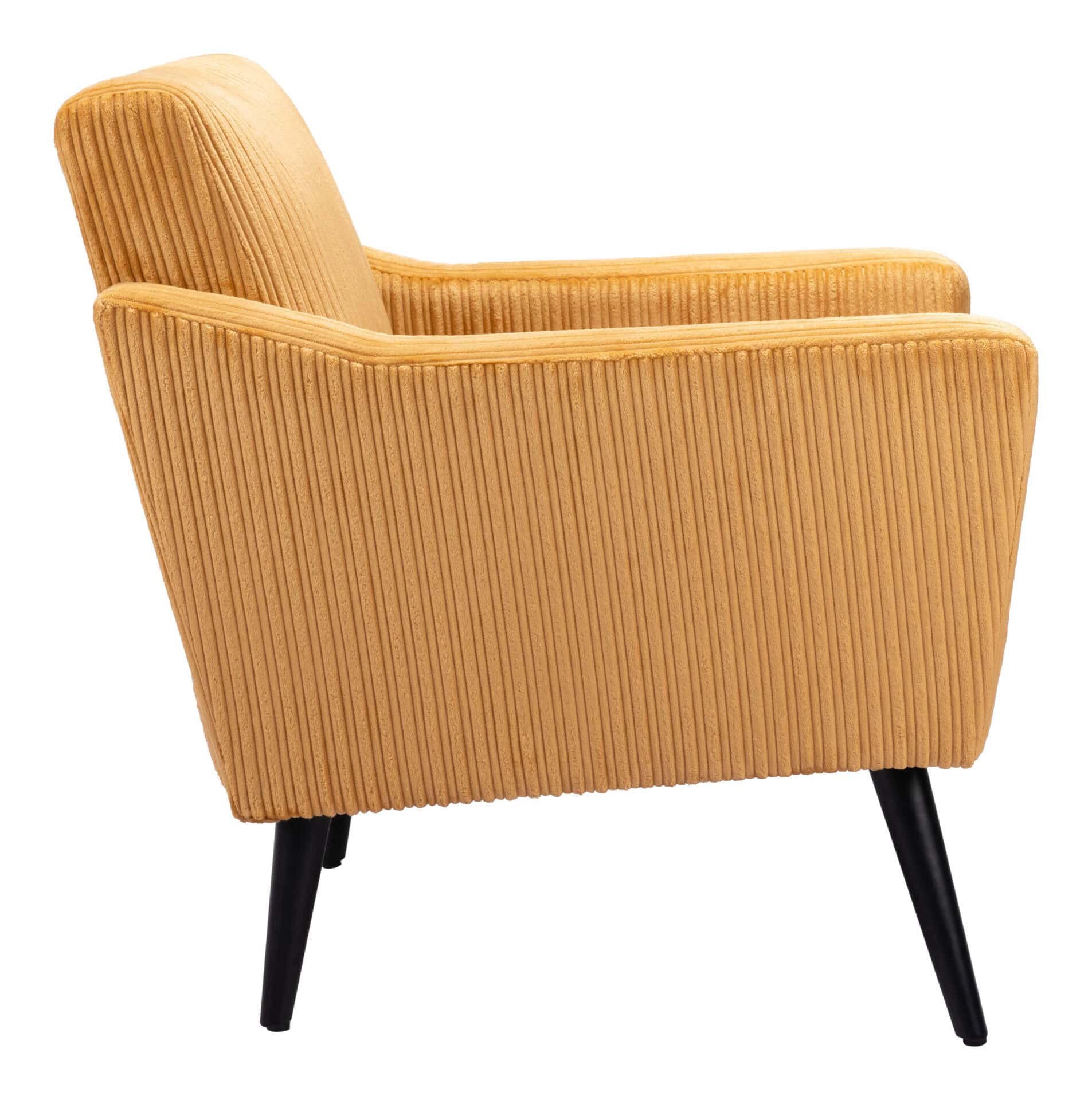 Boho Chic Yellow Accent Chair with Wood Legs and Tufted Seat 3 Boho Chic Yellow Accent Chair with Wood Legs and Tufted Seat - Image 3