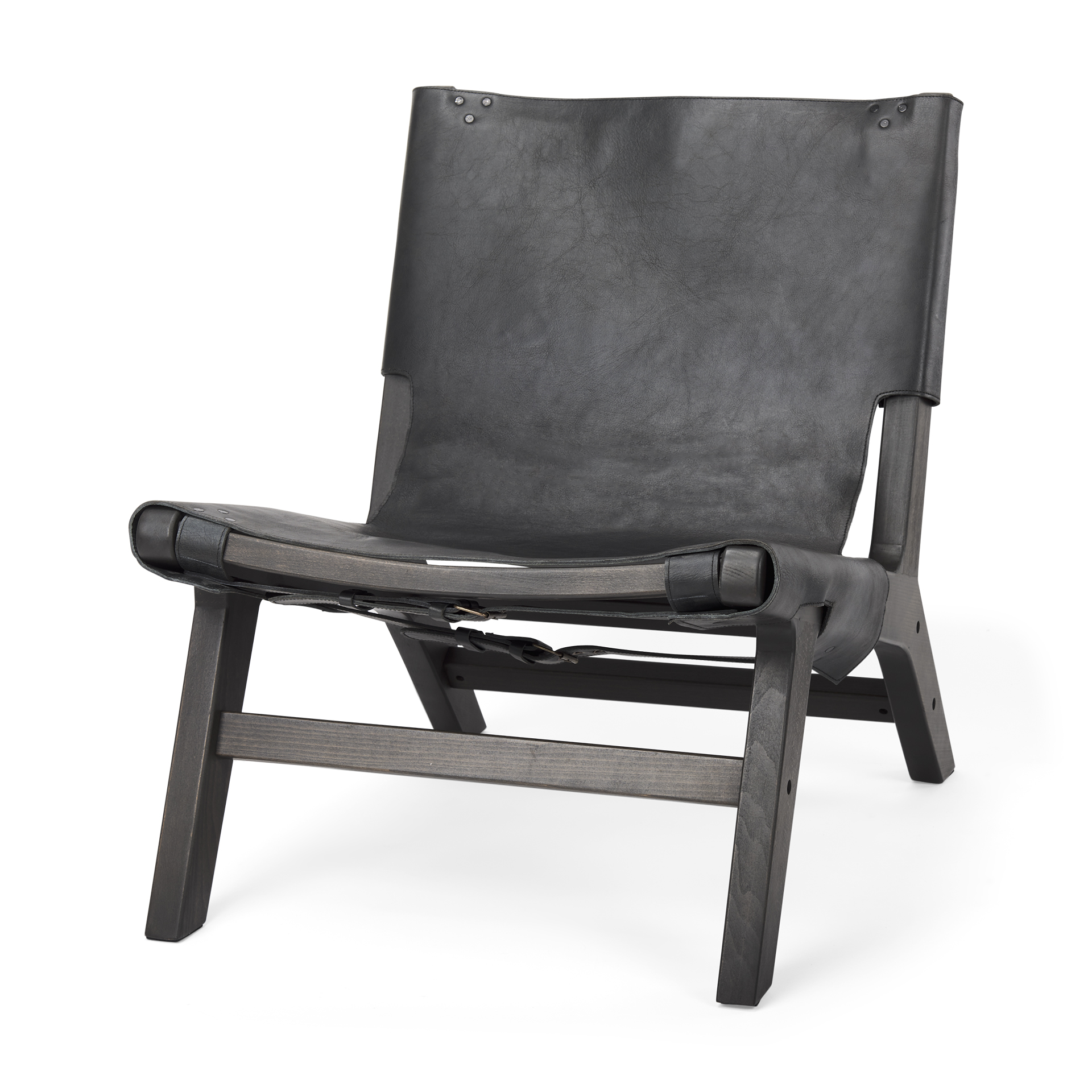 elodie 24.4l x 33.9w x 30.7h black leather w/black stain beech wood frame accent chair