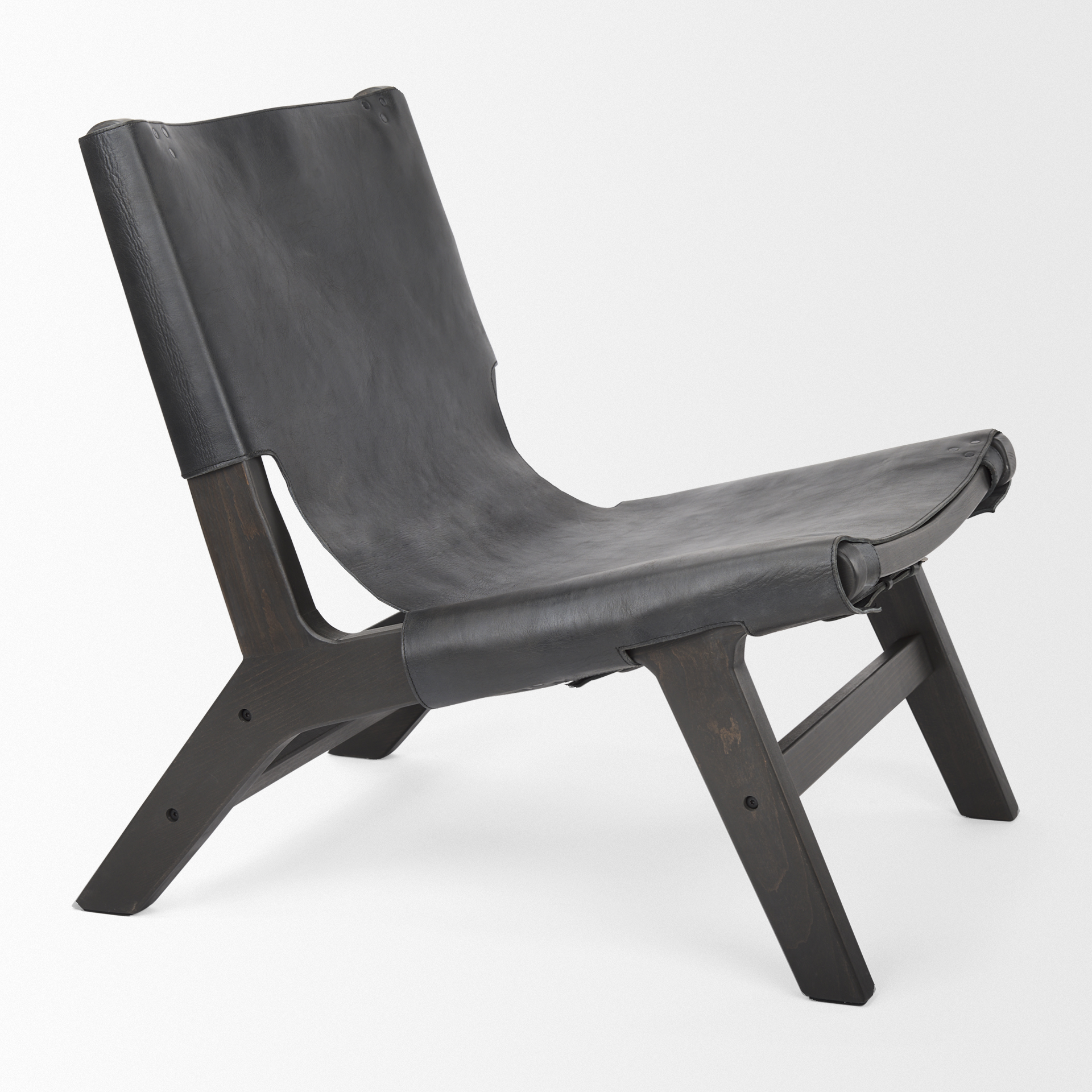 elodie 24.4l x 33.9w x 30.7h black leather w/black stain beech wood frame accent chair