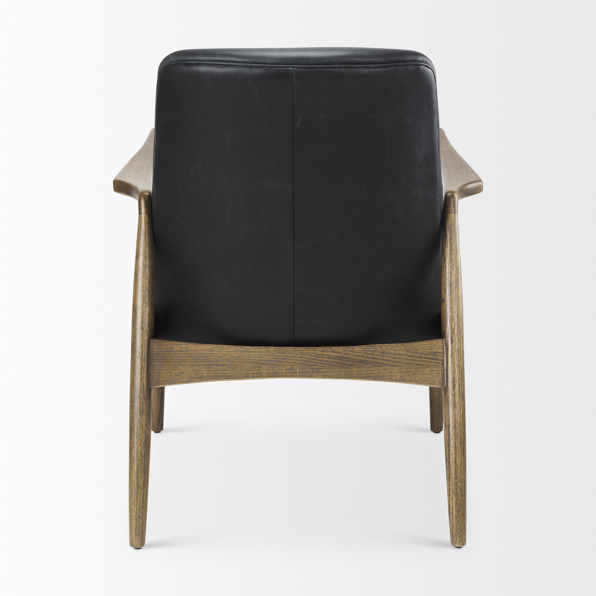 westan black genuine leather w/medium brown wood accent chair