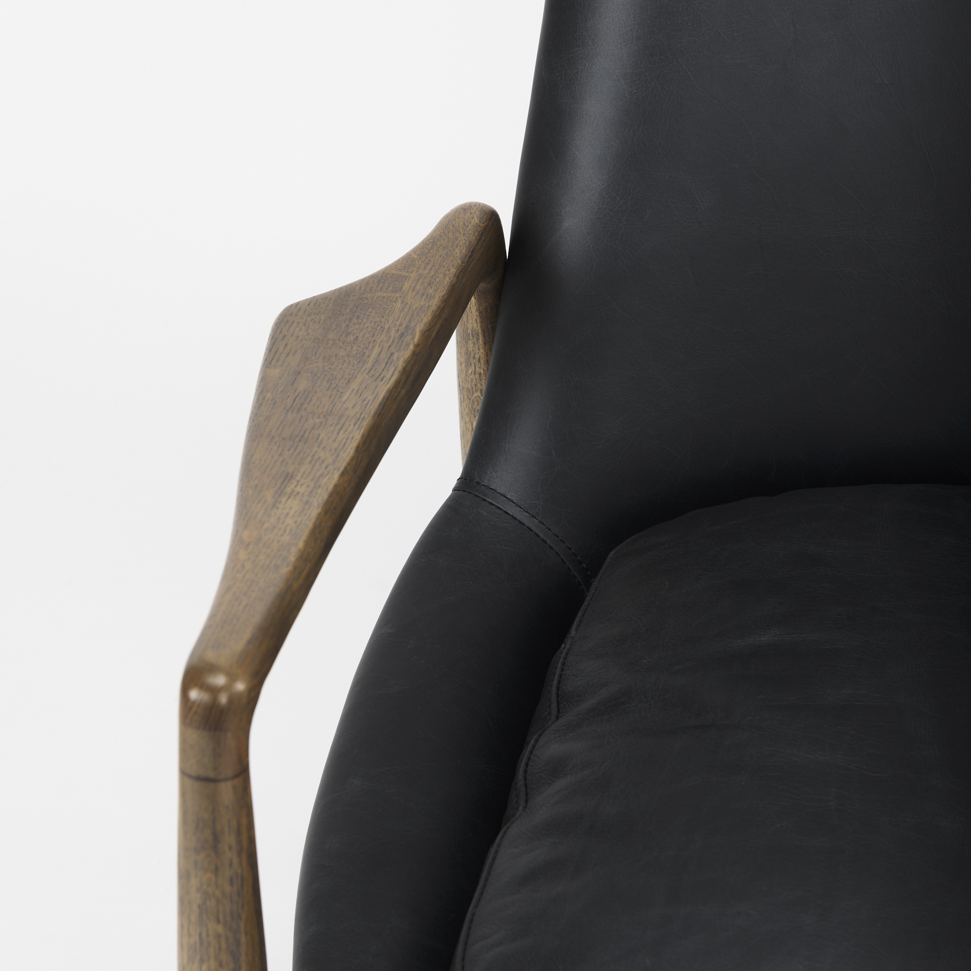 westan black genuine leather w/medium brown wood accent chair