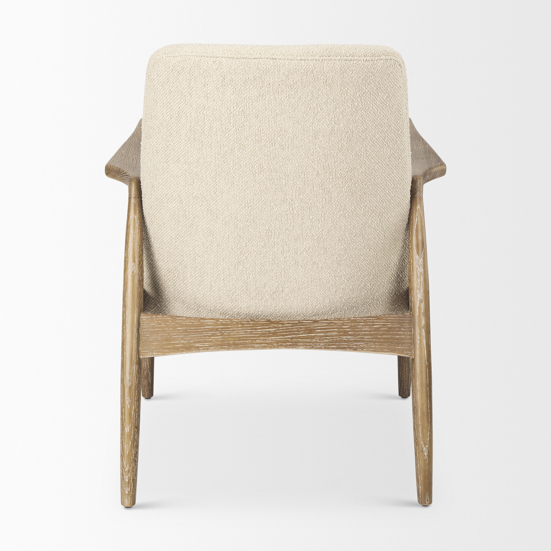 westan cream boucle fabric w/light brown wood accent chair