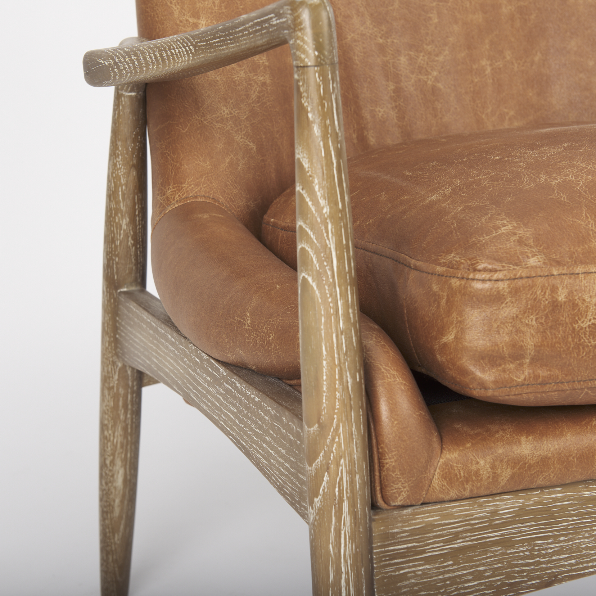 westan cognac faux leather w/medium brown wood accent chair