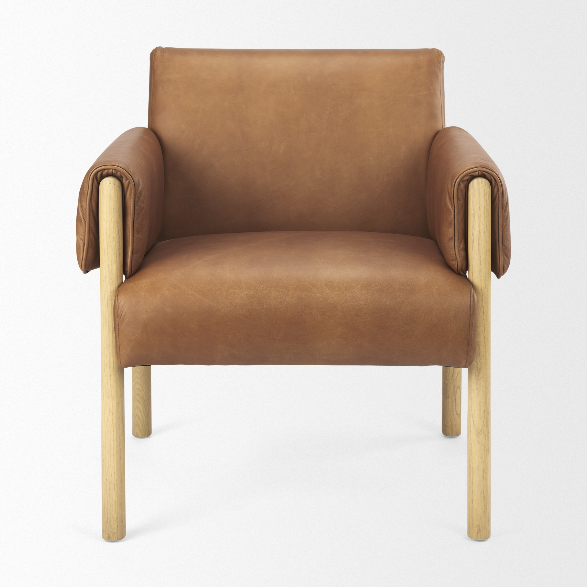 ashton brown leather w/ light wood accent chair