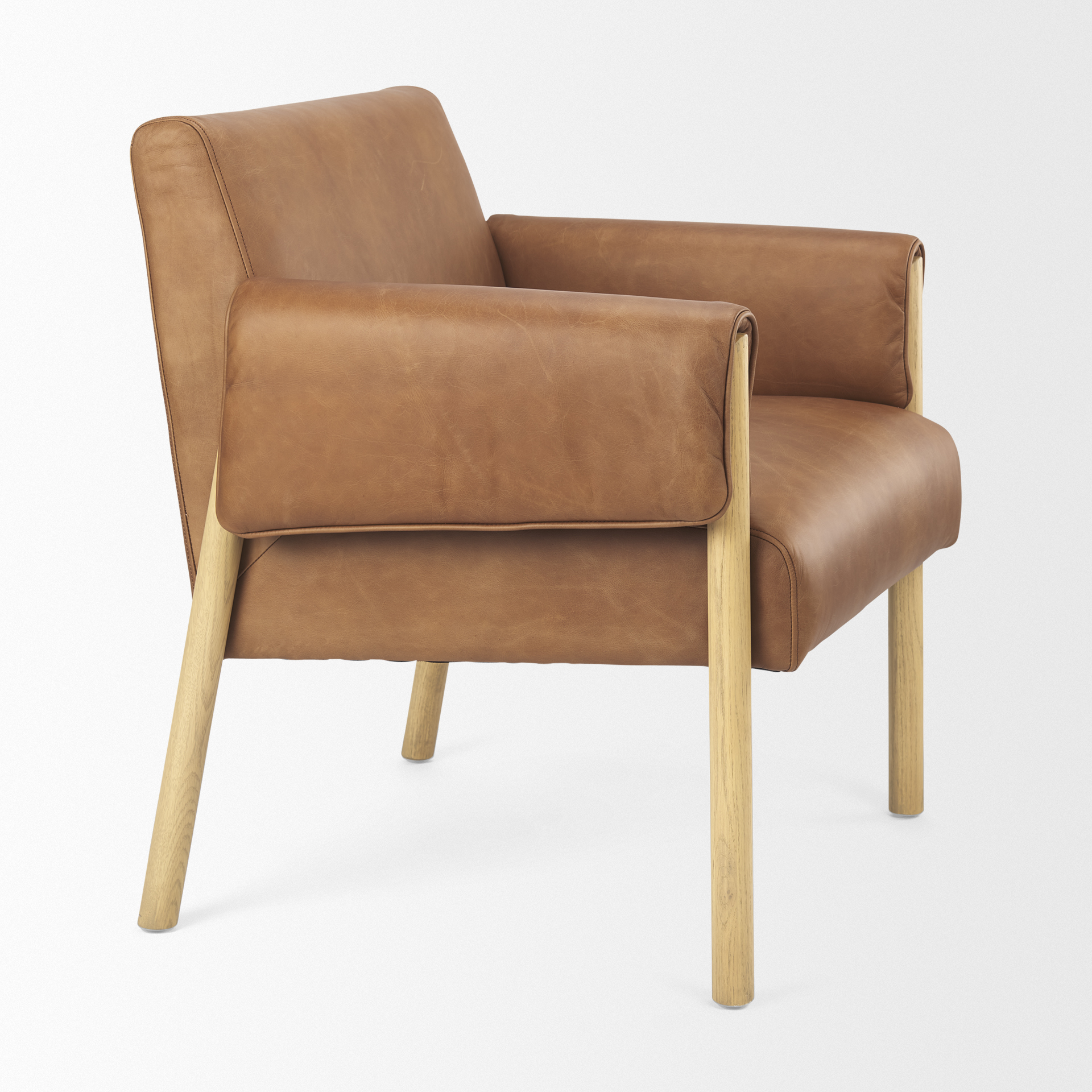 ashton brown leather w/ light wood accent chair