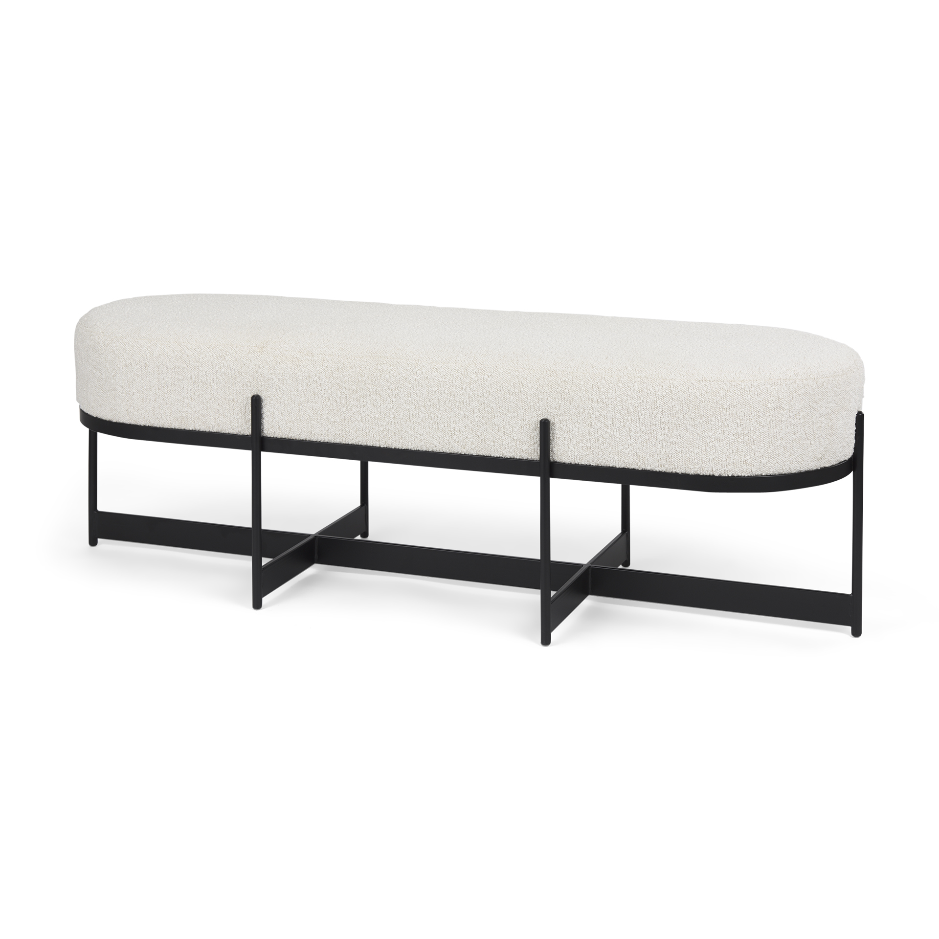 amelia 55.0l x 18.0w x 18.0h cream boucle w/black metal upholstered bench