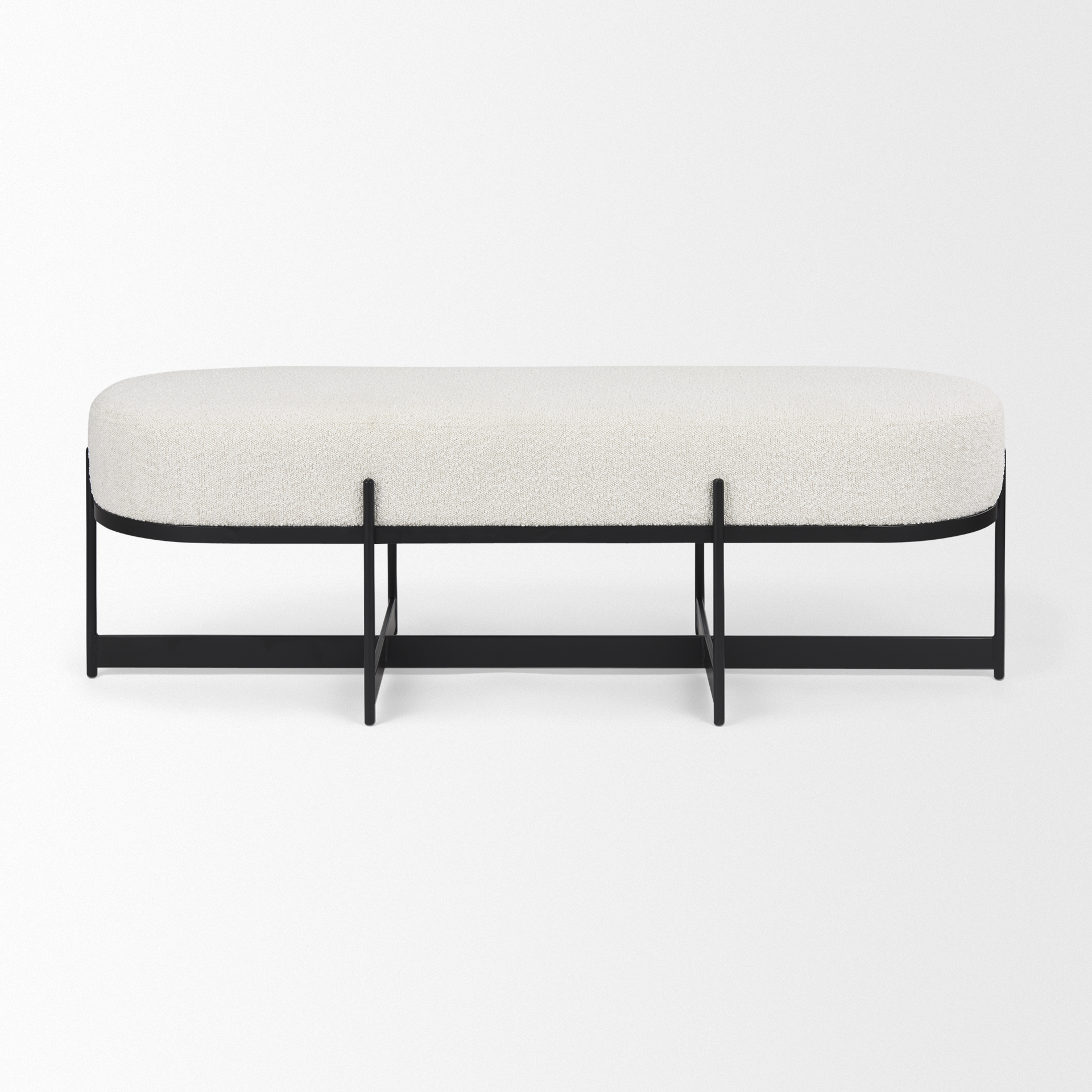 amelia 55.0l x 18.0w x 18.0h cream boucle w/black metal upholstered bench