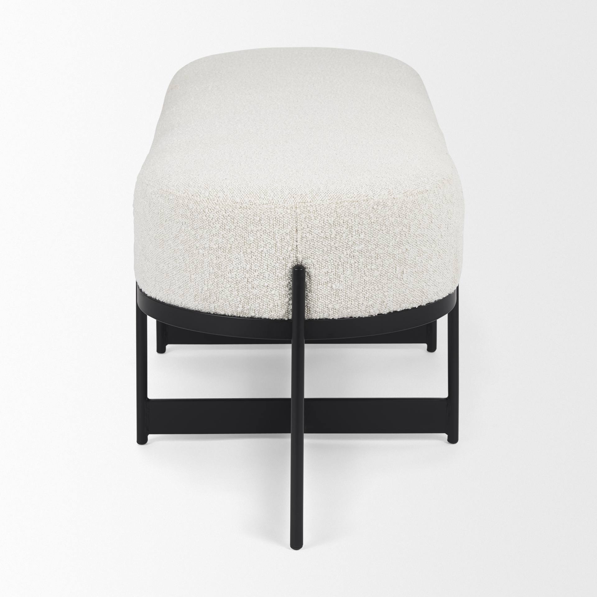amelia 55.0l x 18.0w x 18.0h cream boucle w/black metal upholstered bench