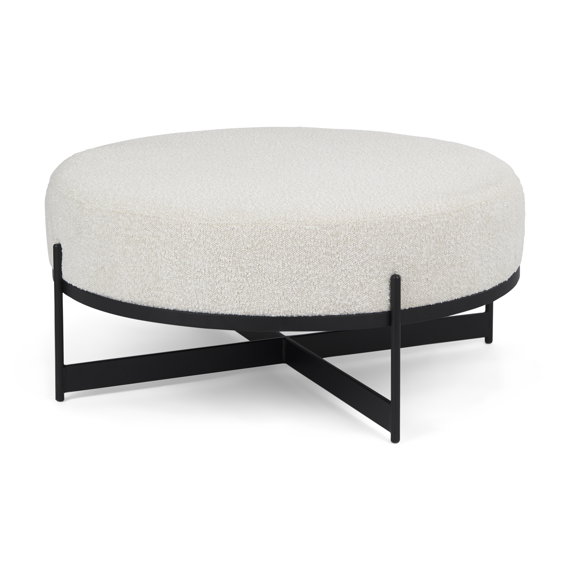 amelia 35.8l x 35.8w x 15.0h cream boucle w/black metal upholstered ottoman
