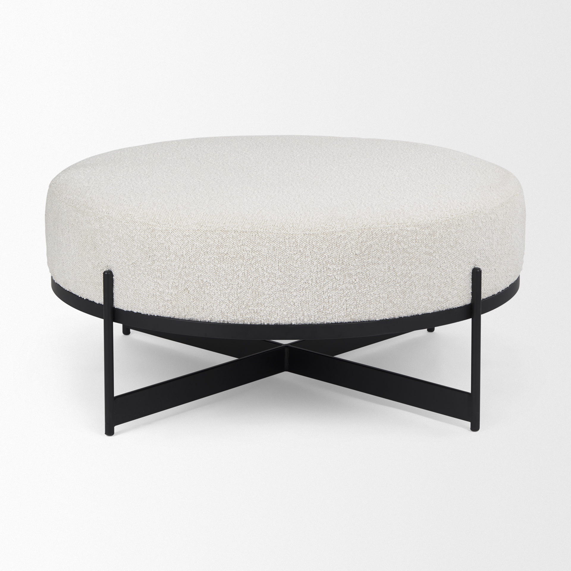 amelia 35.8l x 35.8w x 15.0h cream boucle w/black metal upholstered ottoman