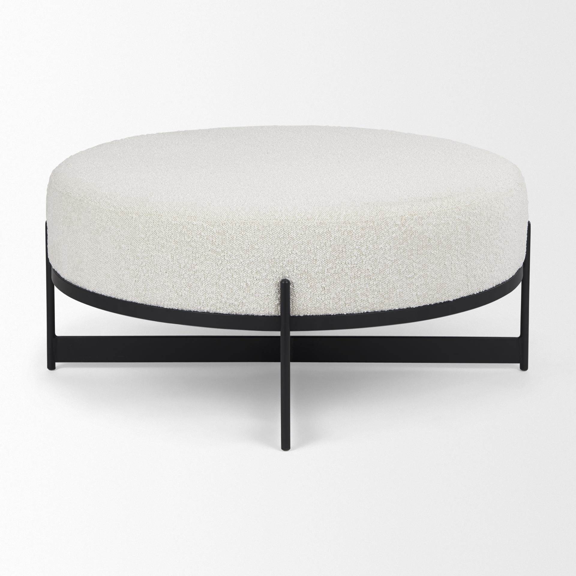 amelia 35.8l x 35.8w x 15.0h cream boucle w/black metal upholstered ottoman