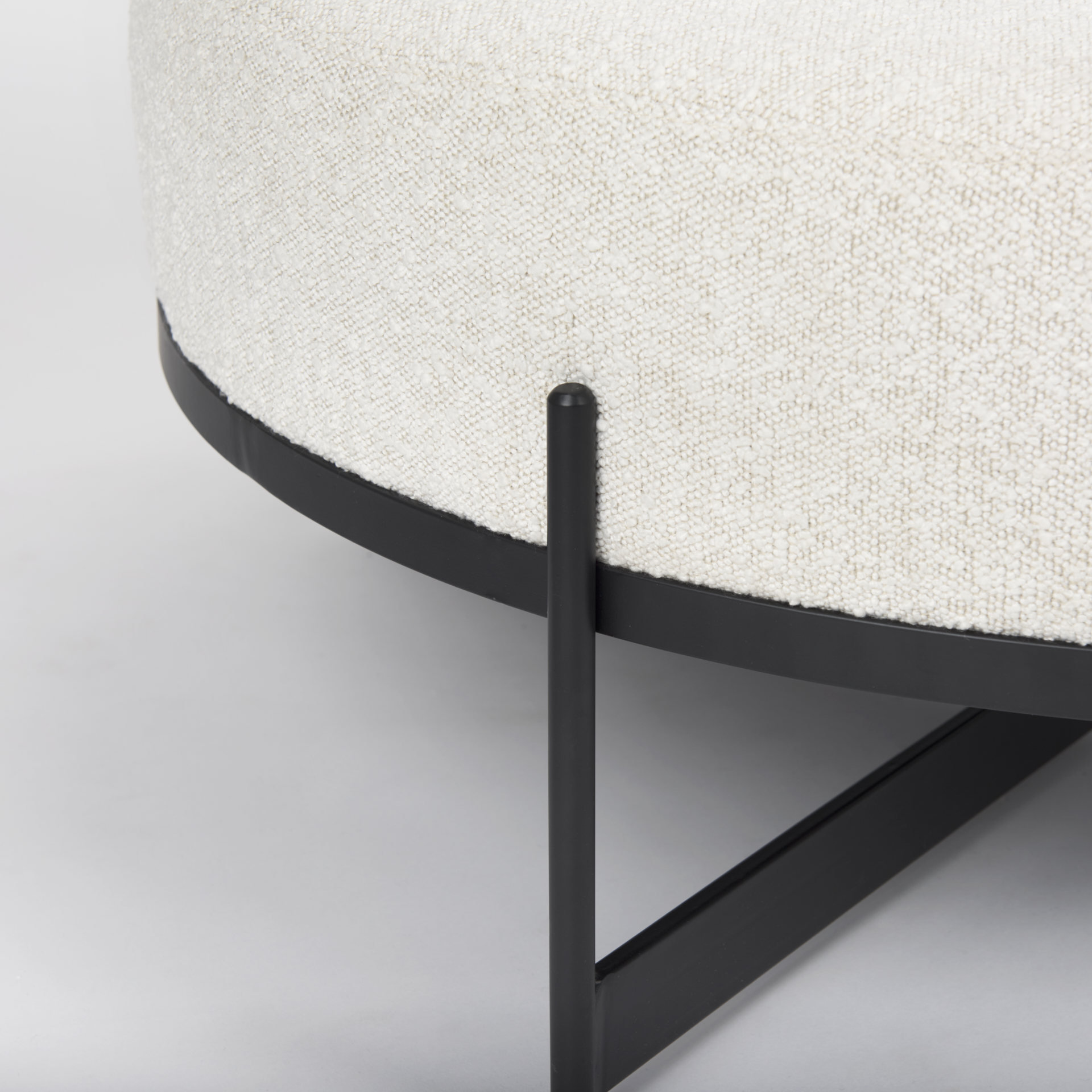 amelia 35.8l x 35.8w x 15.0h cream boucle w/black metal upholstered ottoman
