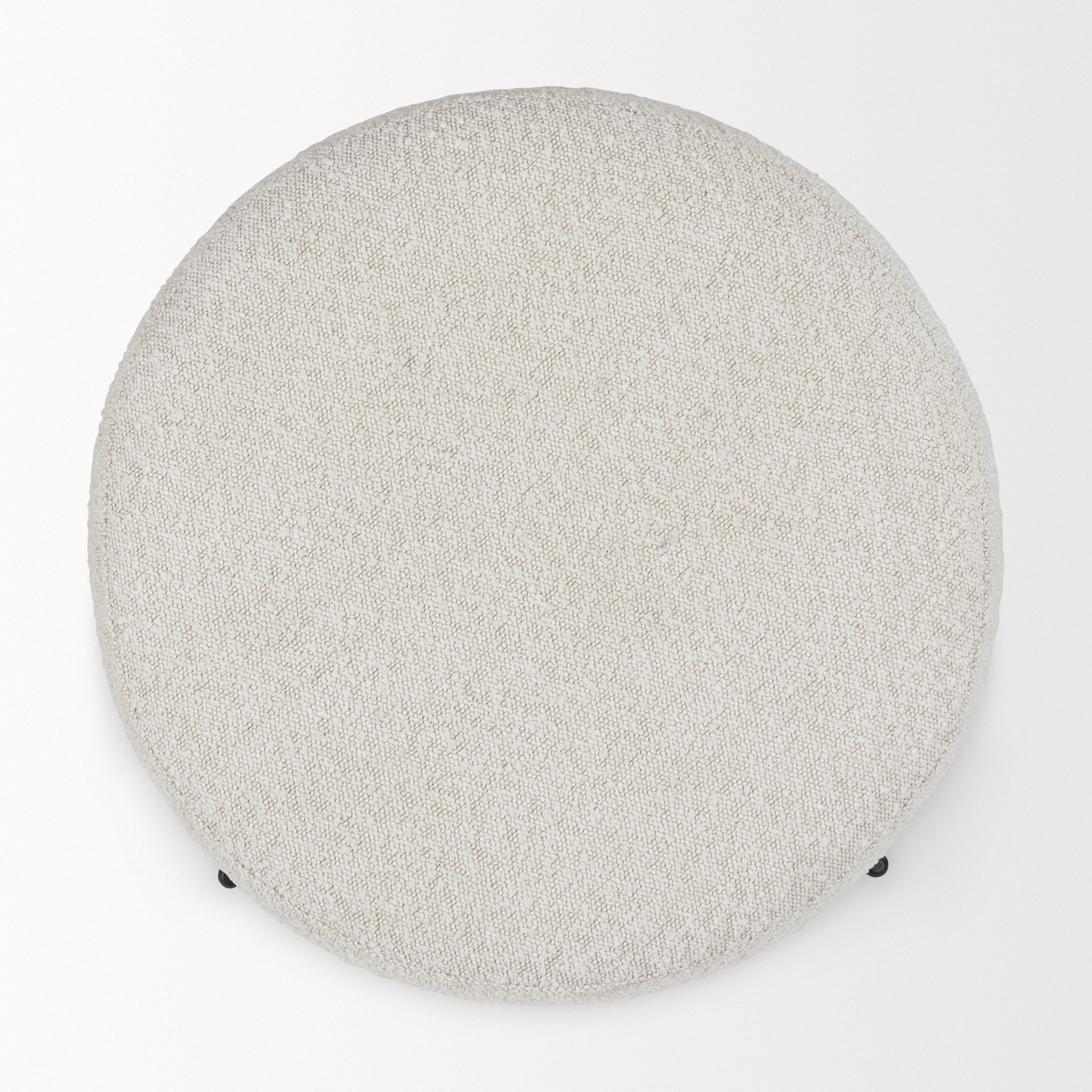 amelia cream boucle w/black metal upholstered pouf