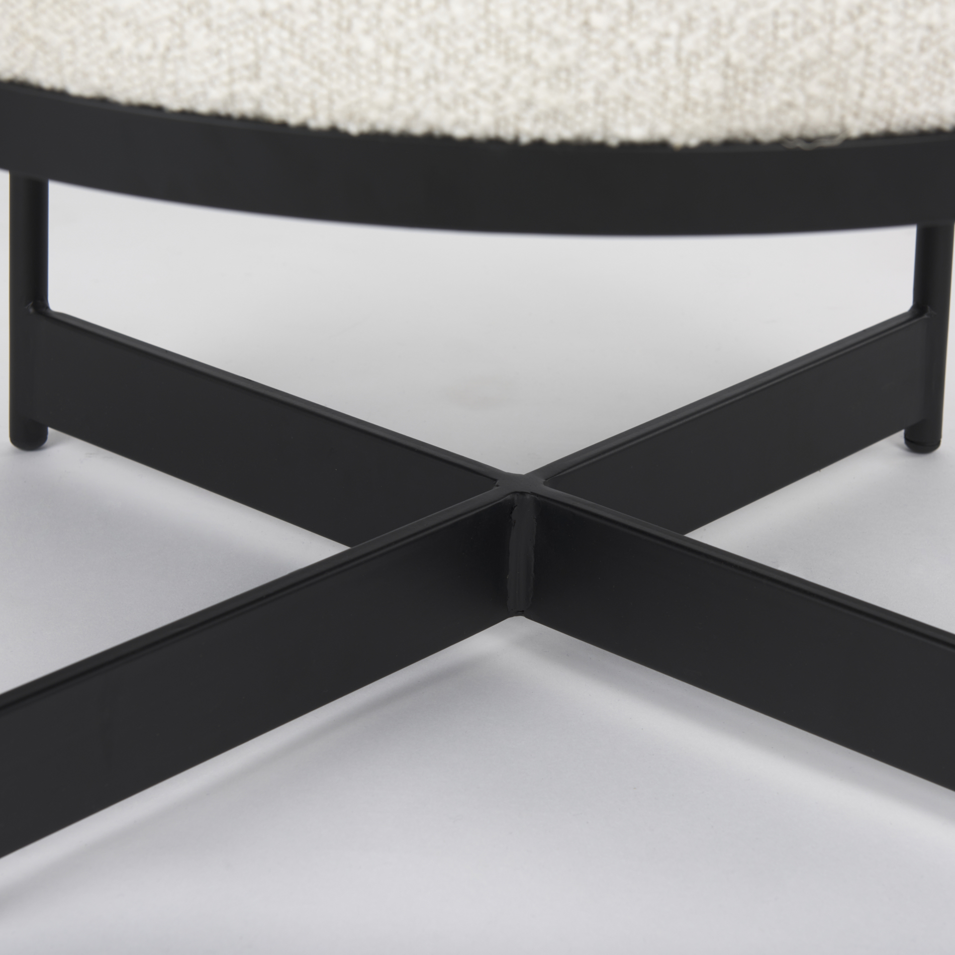 amelia cream boucle w/black metal upholstered pouf