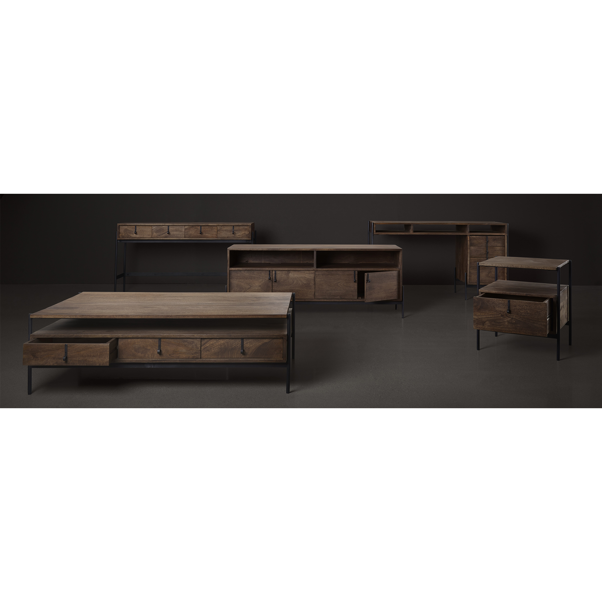 glenn i 20l x 21w x 24h dark brown wood w/ black iron frame square end/side table